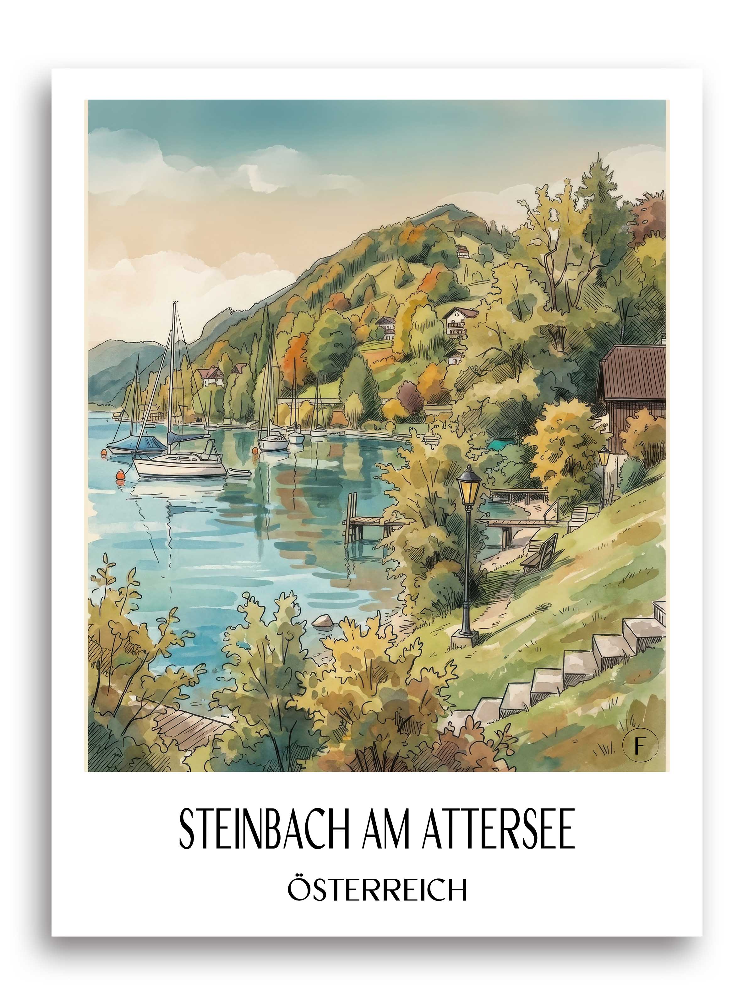steinbach-am-attersee-österreich-österreich-poster-aquarell