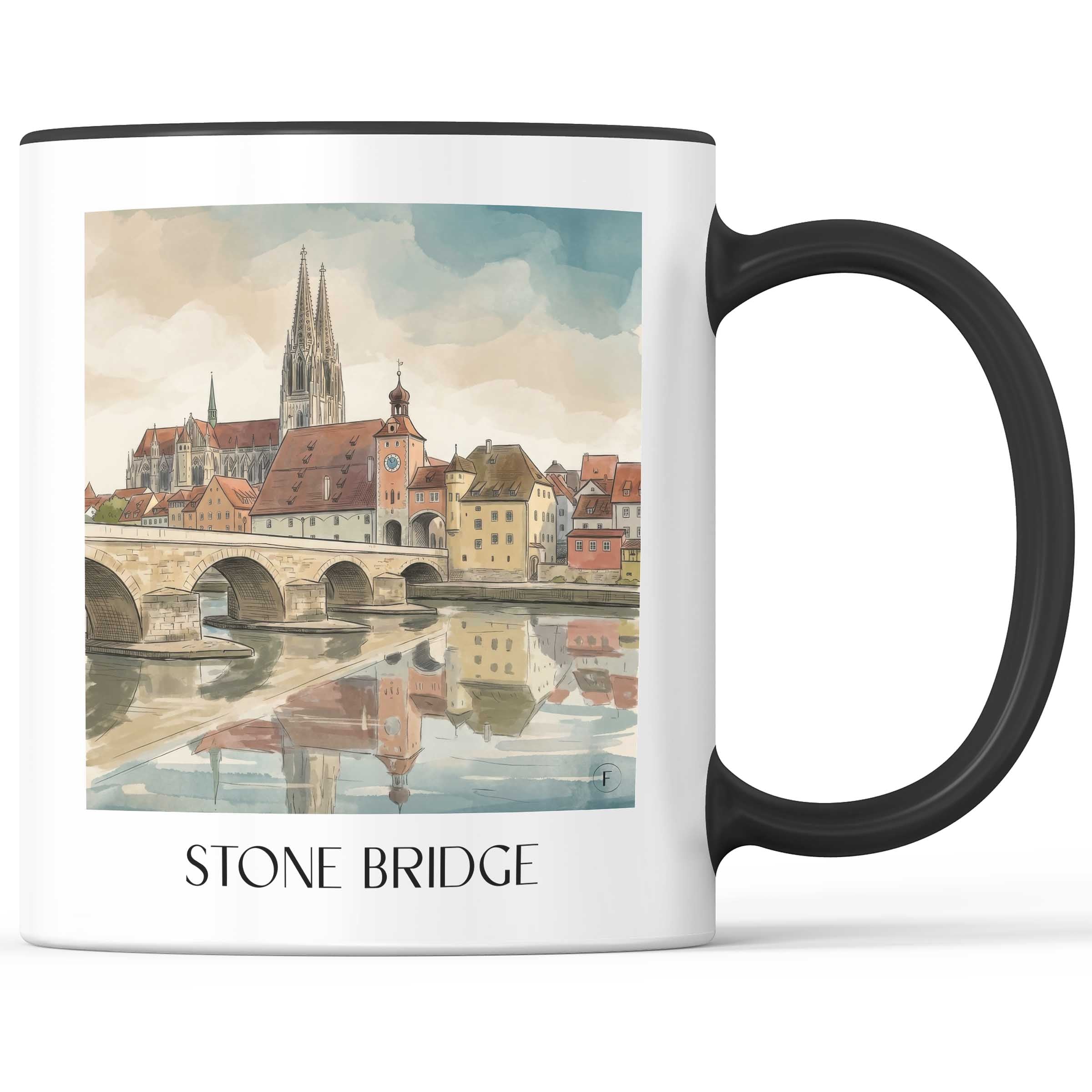 Steinerne Brücke Kaffeebecher - Regensburg - Deutschland Becher - Kaffeetasse im Aquarell Stil - favplace