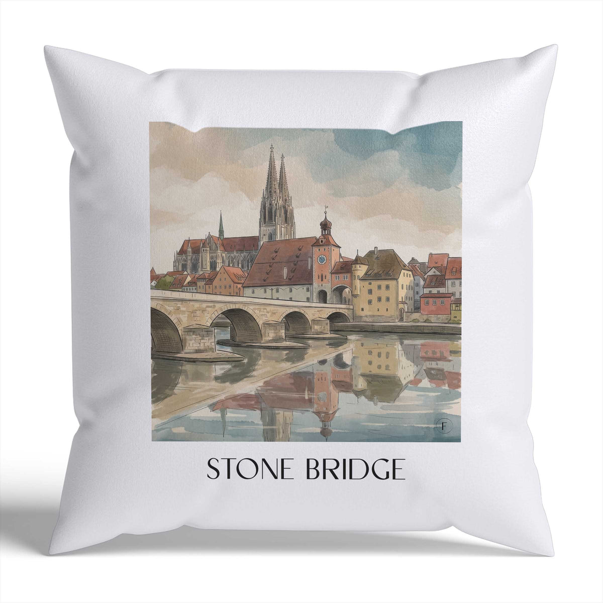 Steinerne Brücke Kissenhülle - Zierkissen Bezug - Regensburg - Deutschland Kissen bzw. Kissenbezug im Aquarell Stil - favplace