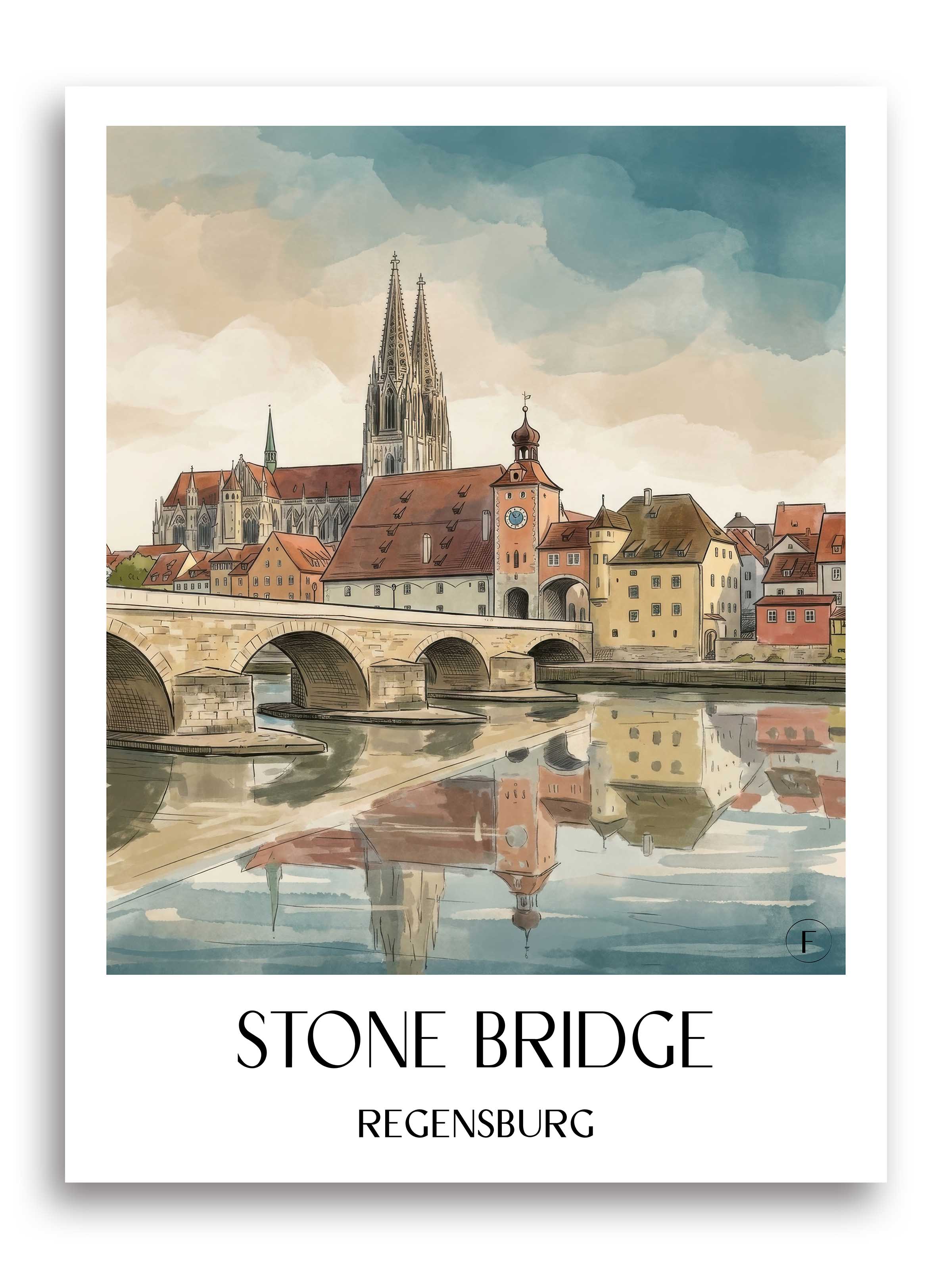 Steinerne Brücke Poster - Regensburg - Deutschland Kunstdruck - Aquarell von A4 bis A1 - favplace