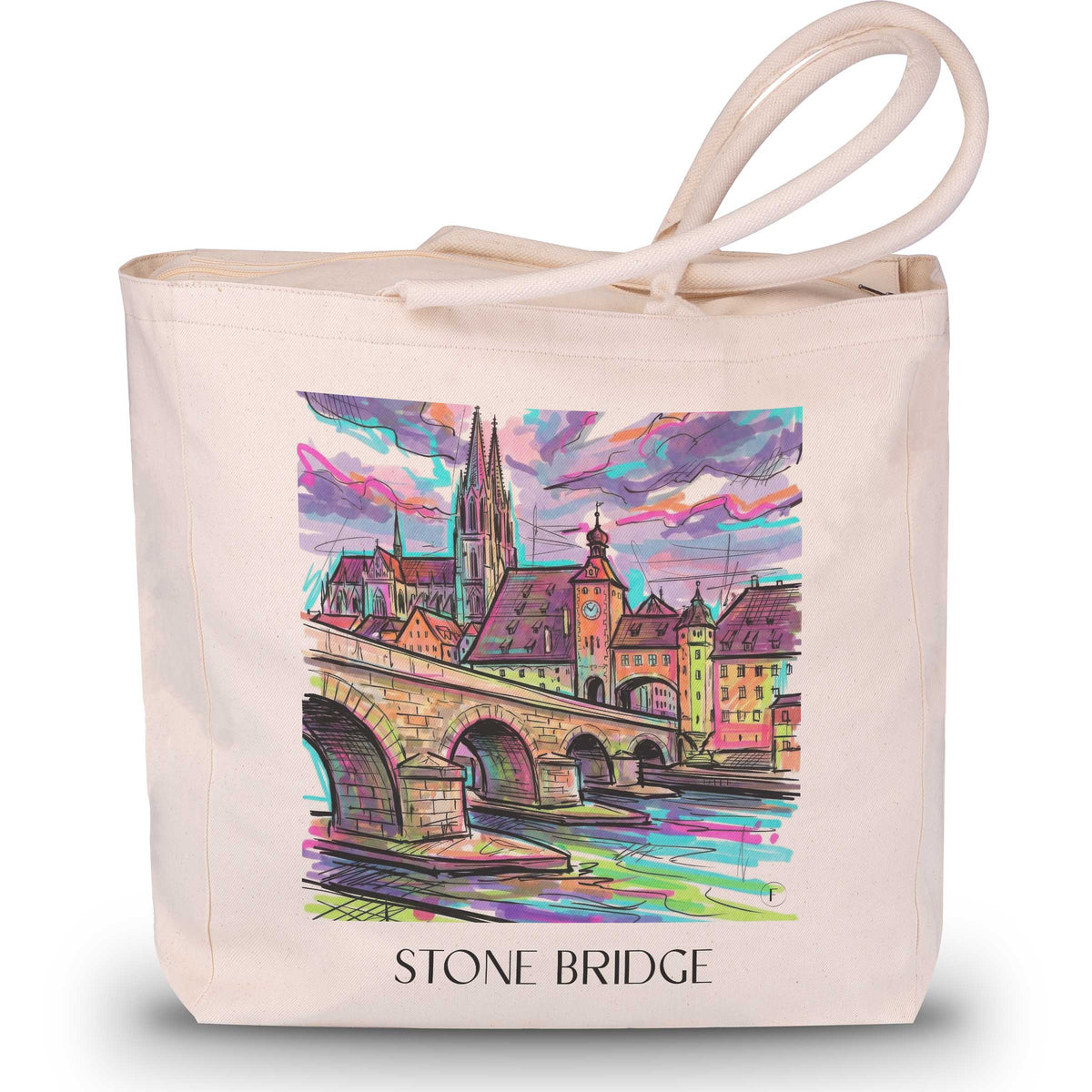 Steinerne Brücke Shopping Tasche - Regensburg - Deutschland Tote Bag - Einkaufstasche im Tag Graffiti Stil - favplace
