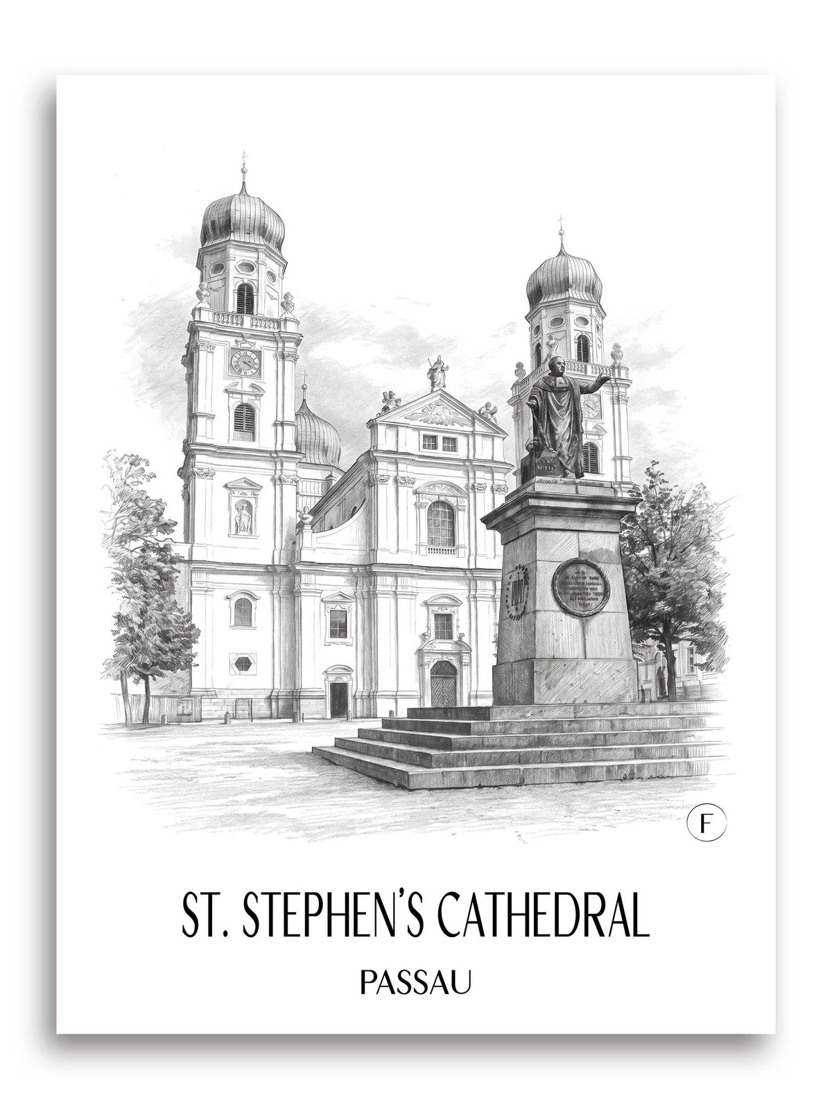Stephansdom Poster - Passau - Deutschland Kunstdruck - Zeichnung von A4 bis A1