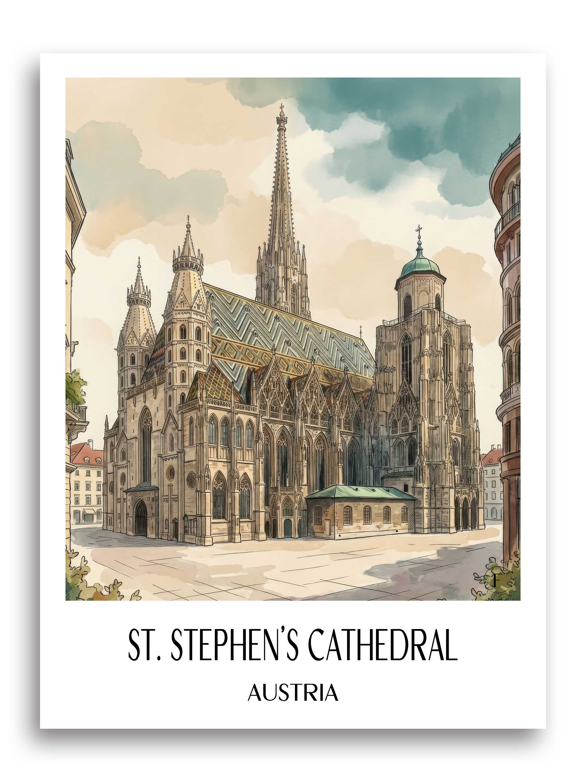 Stephansdom Poster - Wien - Österreich Kunstdruck - Aquarell von A4 bis A1 - favplace