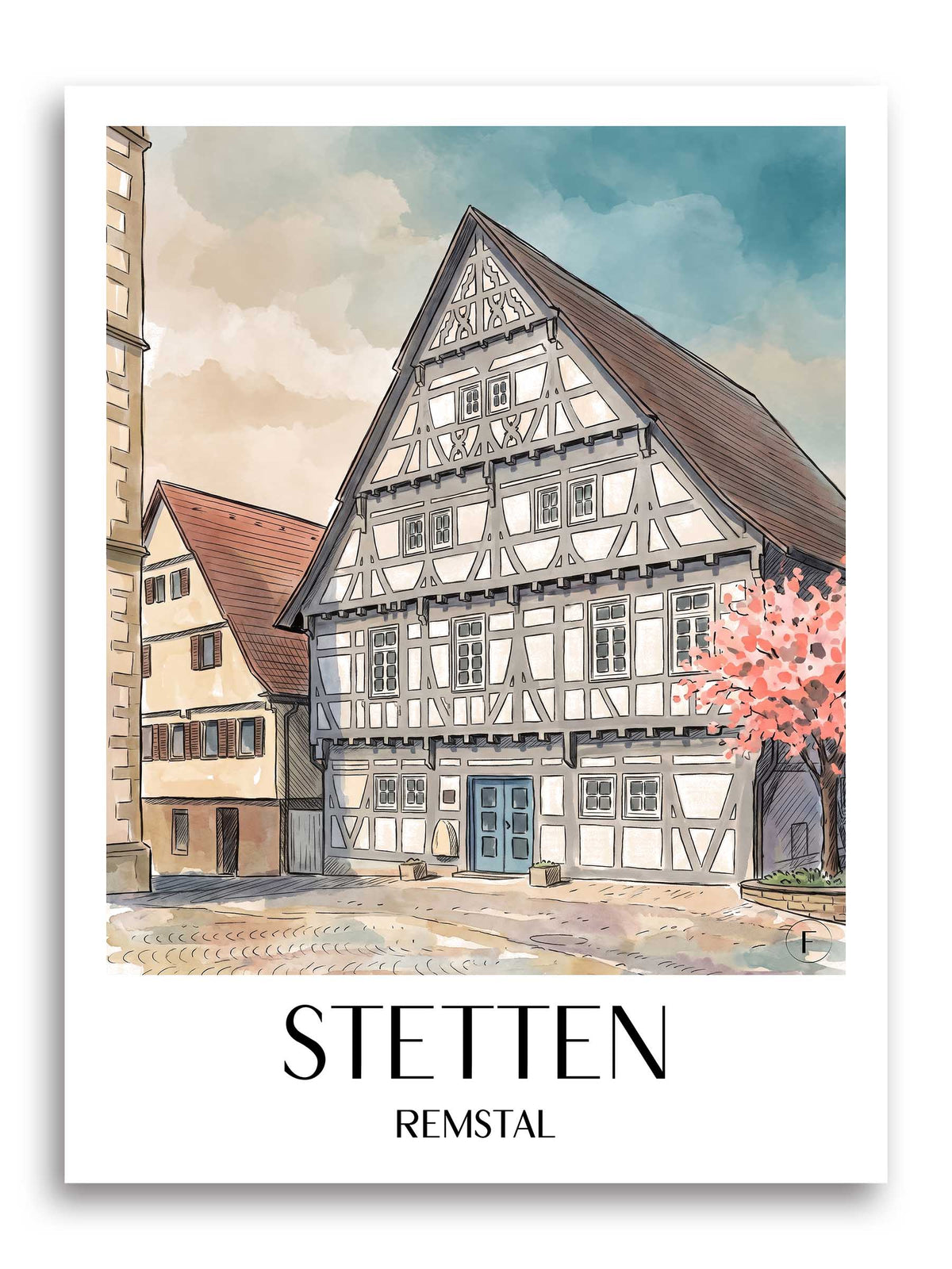 Stetten Poster - Remstal - Deutschland Kunstdruck - Aquarell von A4 bis A1