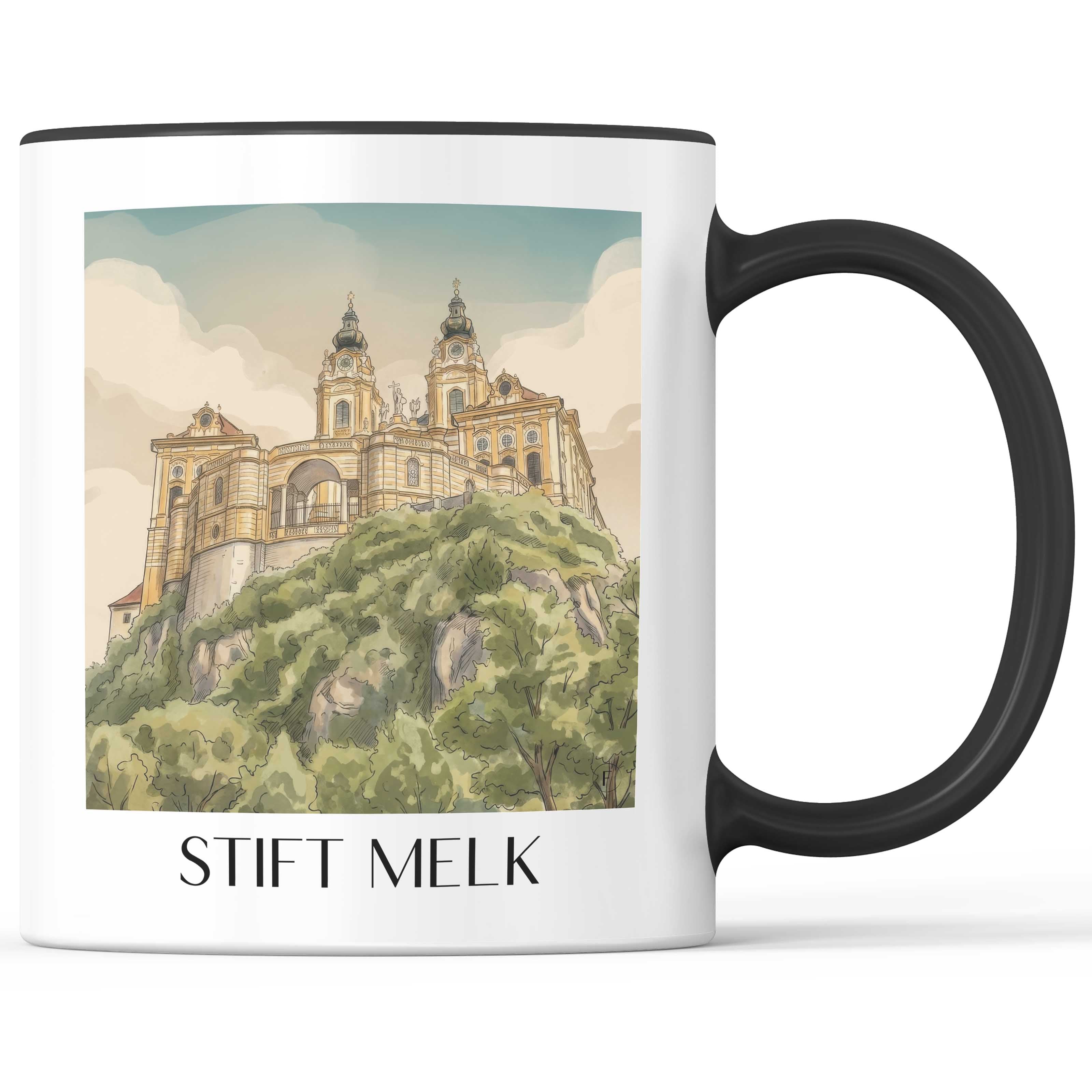 stift-melk-österreich-österreich-kaffeebecher-aquarell