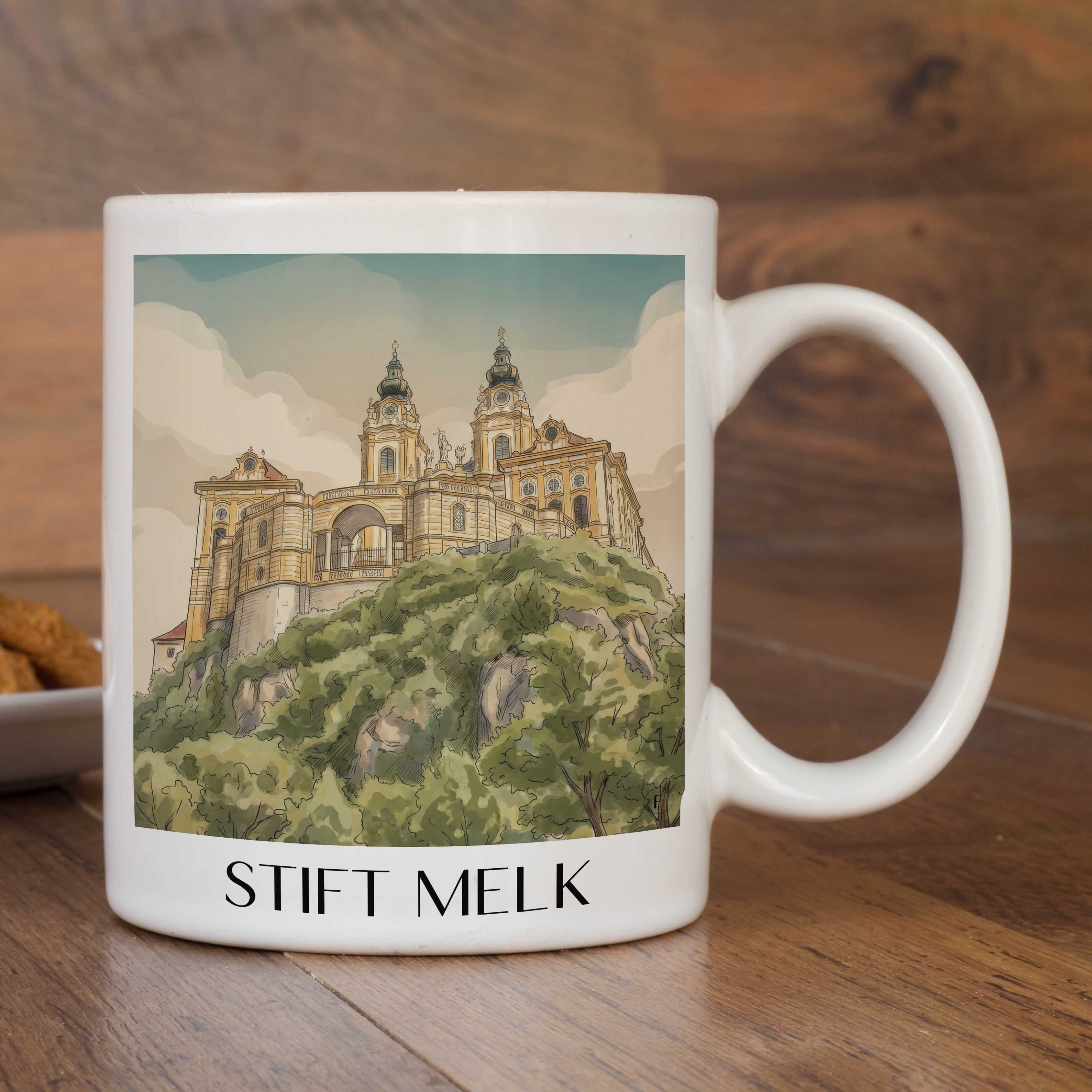 stift-melk-österreich-österreich-kaffeebecher-aquarell