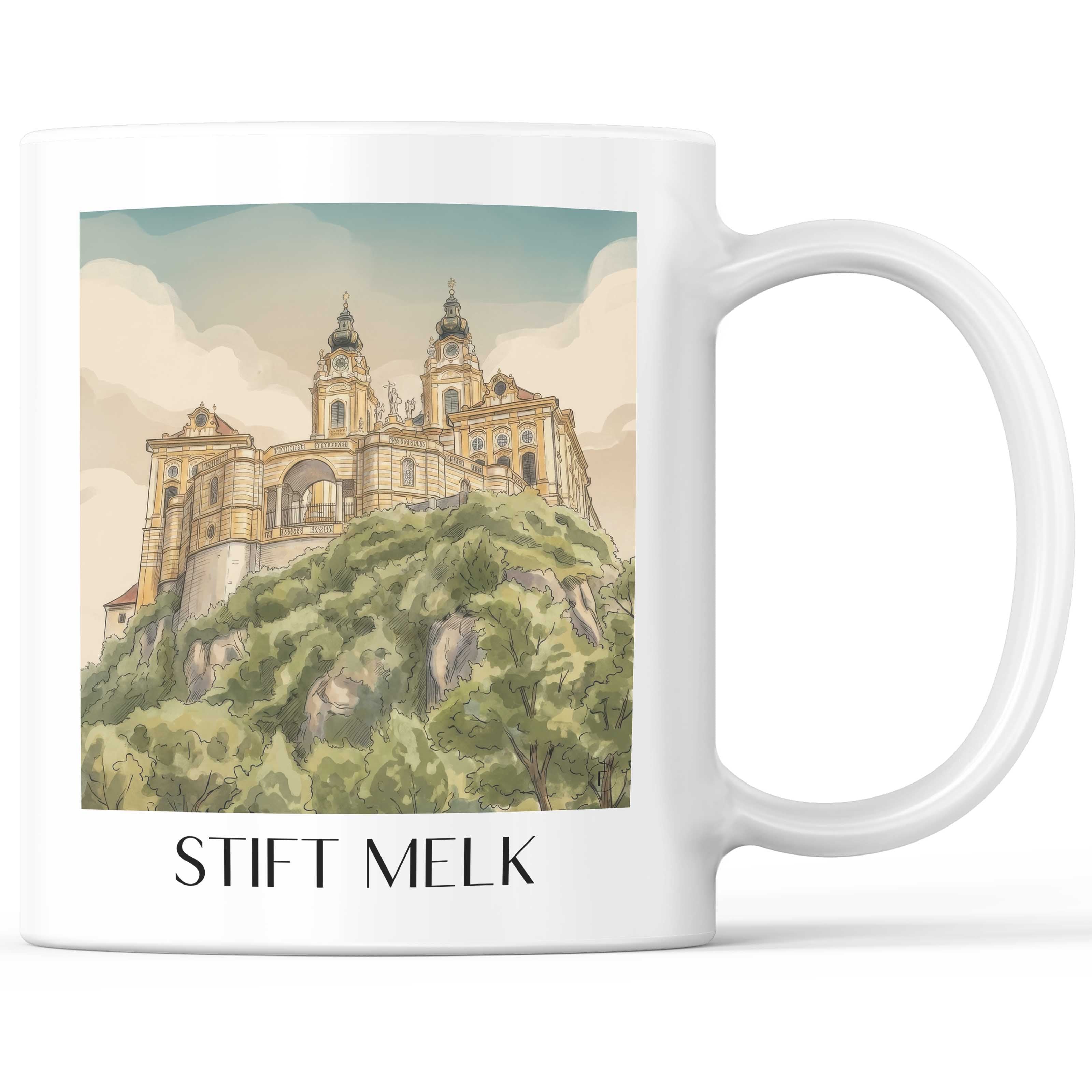 stift-melk-österreich-österreich-kaffeebecher-aquarell