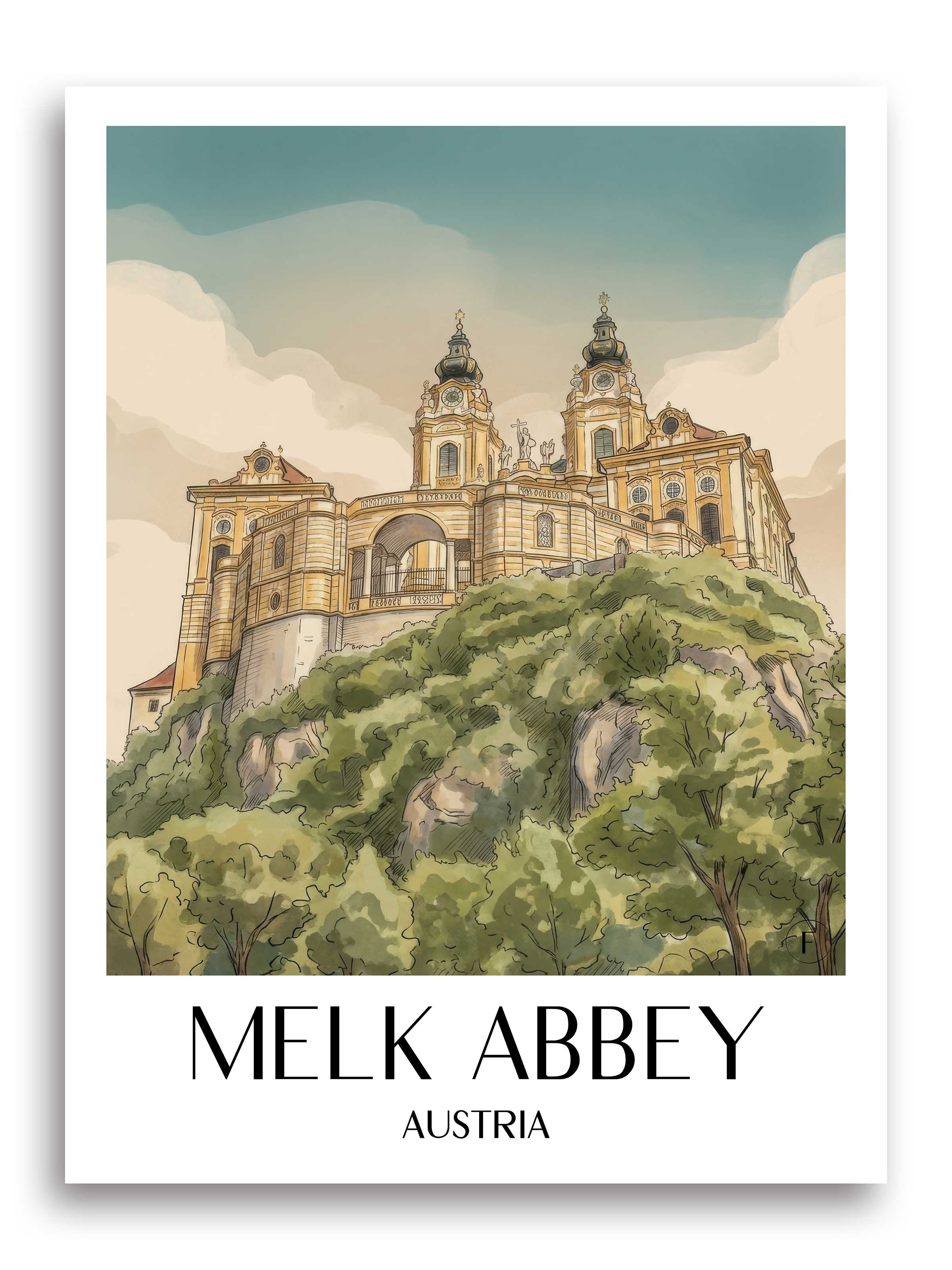 Stift Melk Poster - Österreich - Österreich Kunstdruck - Aquarell von A4 bis A1 - favplace