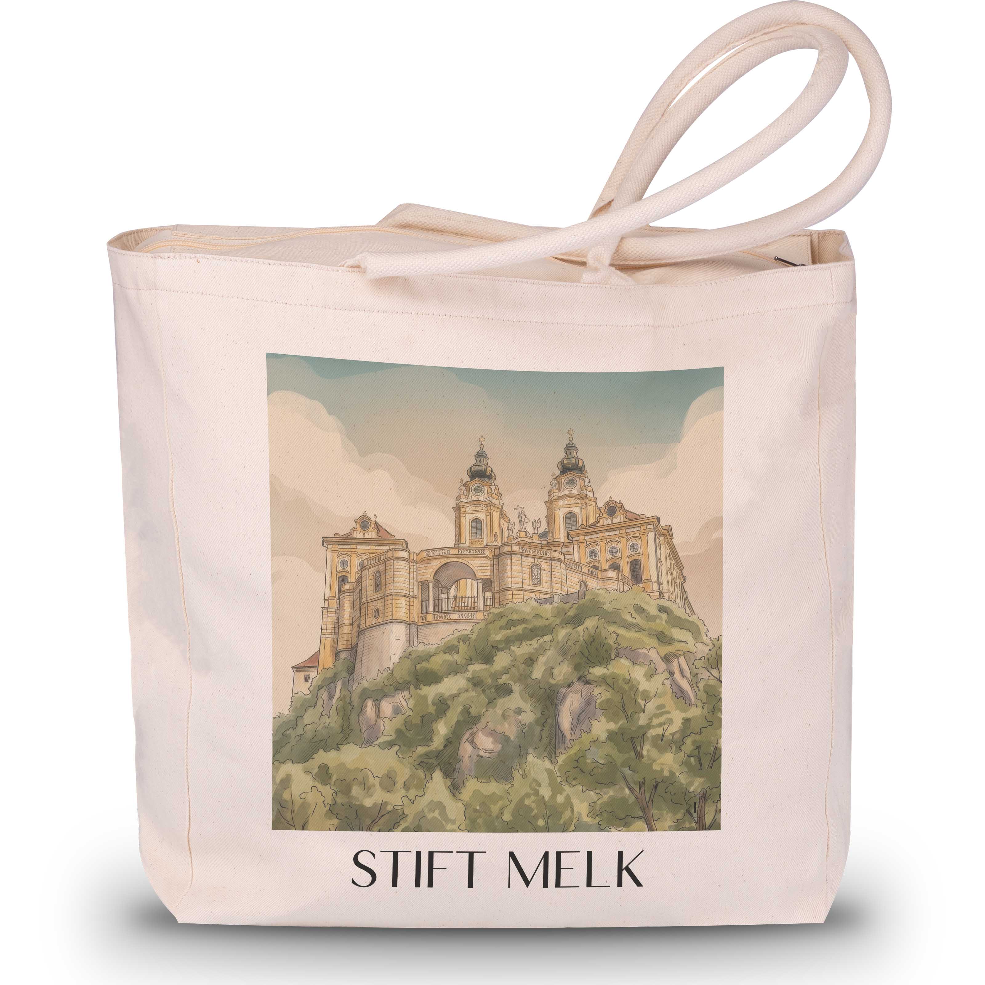 stift-melk-österreich-österreich-einkaufstasche-aquarell