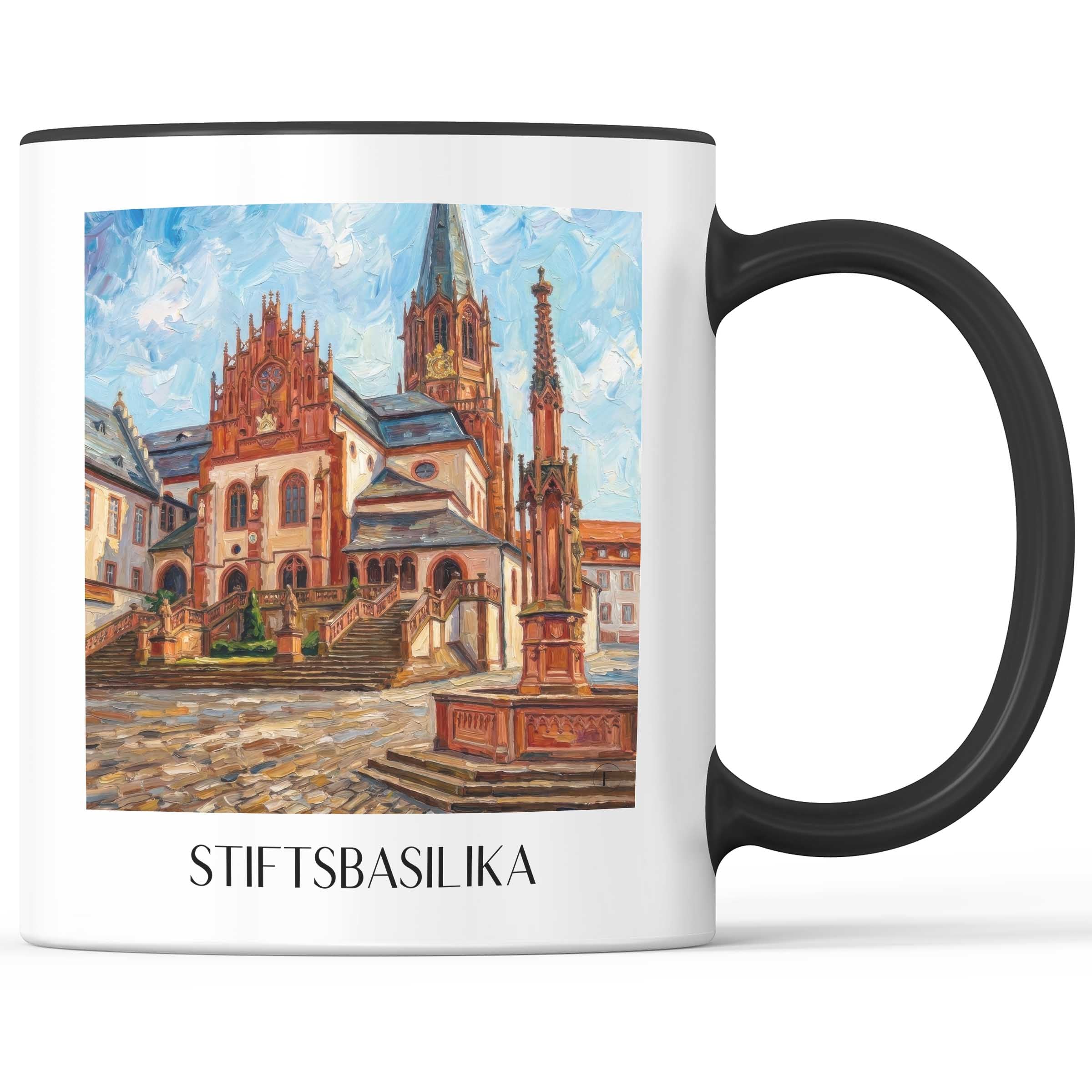 stiftsbasilika-aschaffenburg-deutschland-kaffeebecher-oil-painting-oelgemaelde