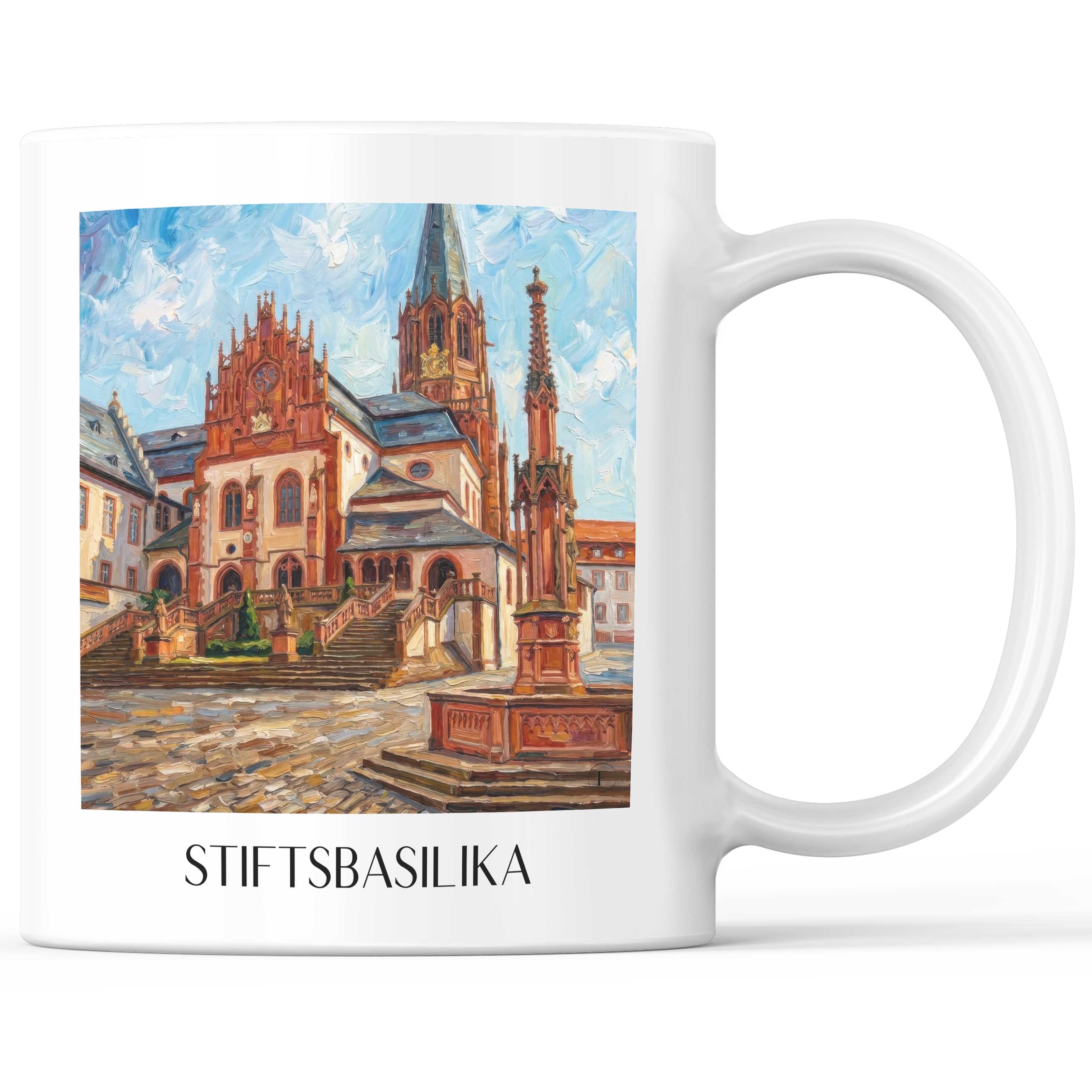 Stiftsbasilika Kaffeebecher - Aschaffenburg - Deutschland Becher - Kaffeetasse im Ölgemälde Stil - favplace