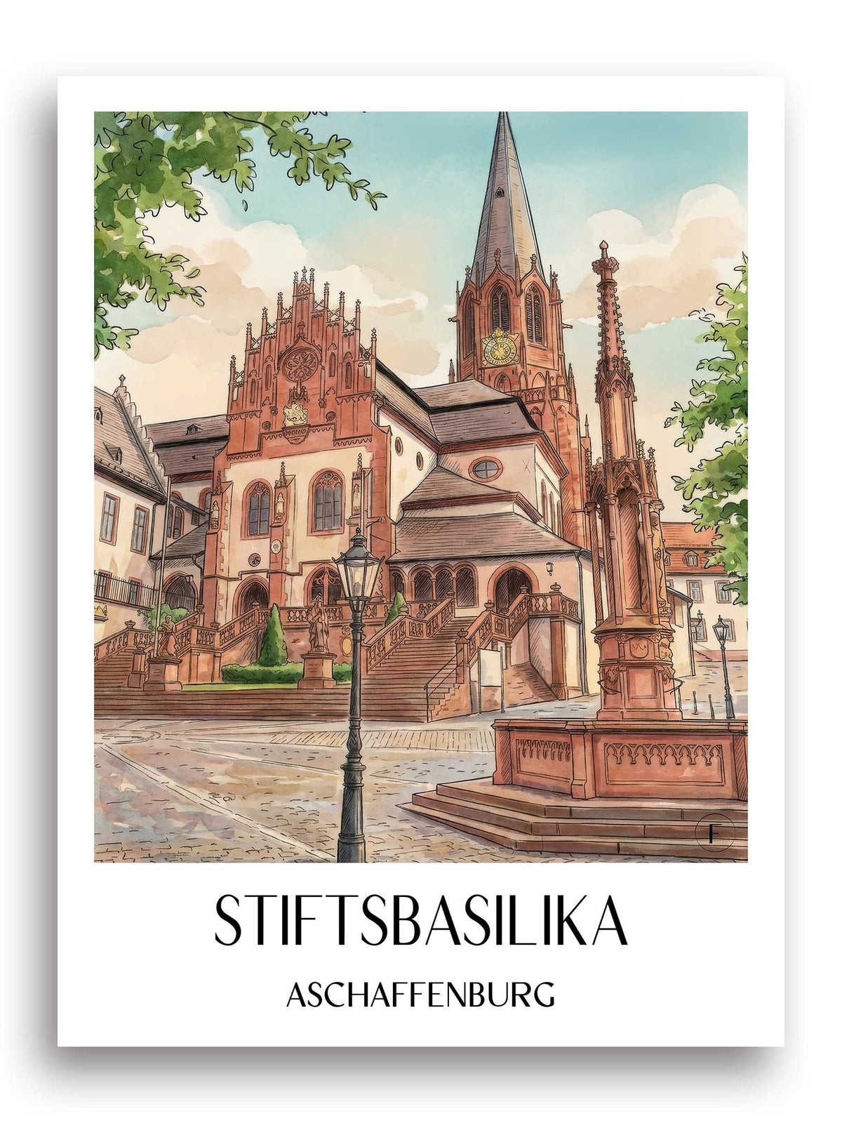 stiftsbasilika-aschaffenburg-deutschland-poster-aquarell