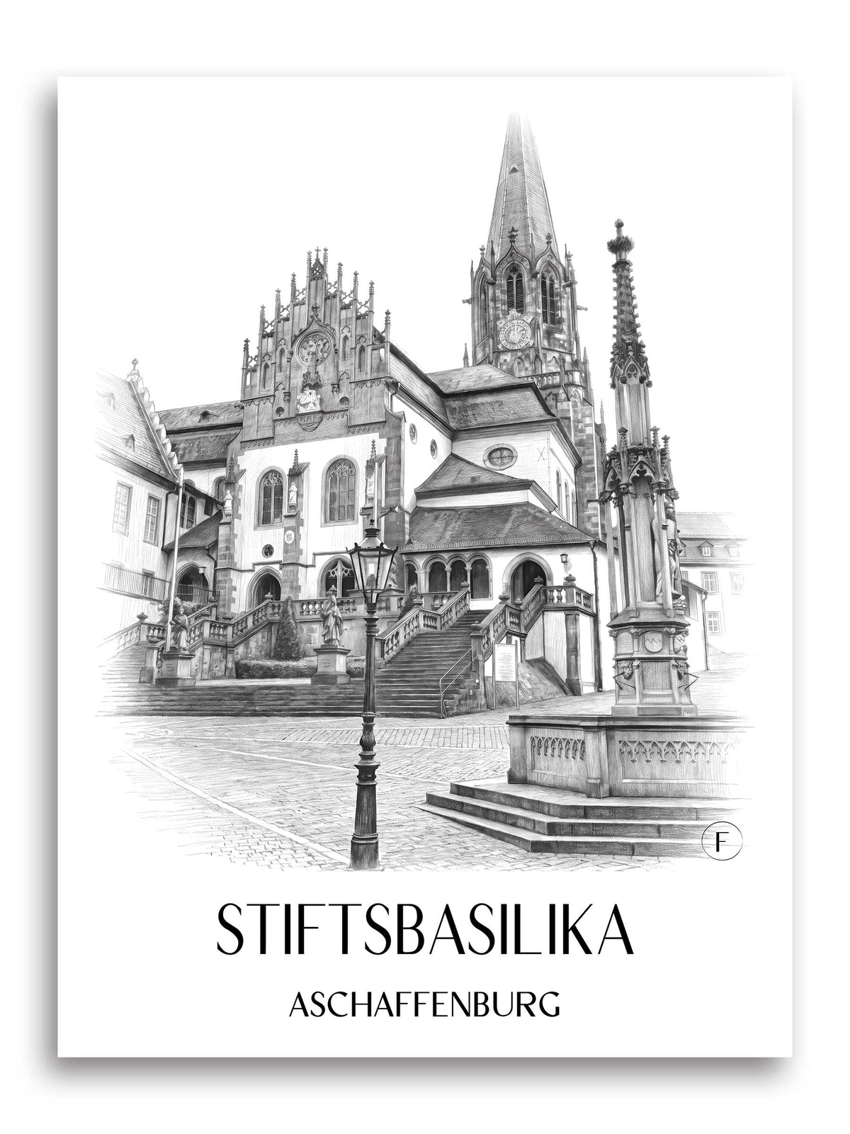 stiftsbasilika-aschaffenburg-deutschland-poster-bleistift-zeichnung-drawing