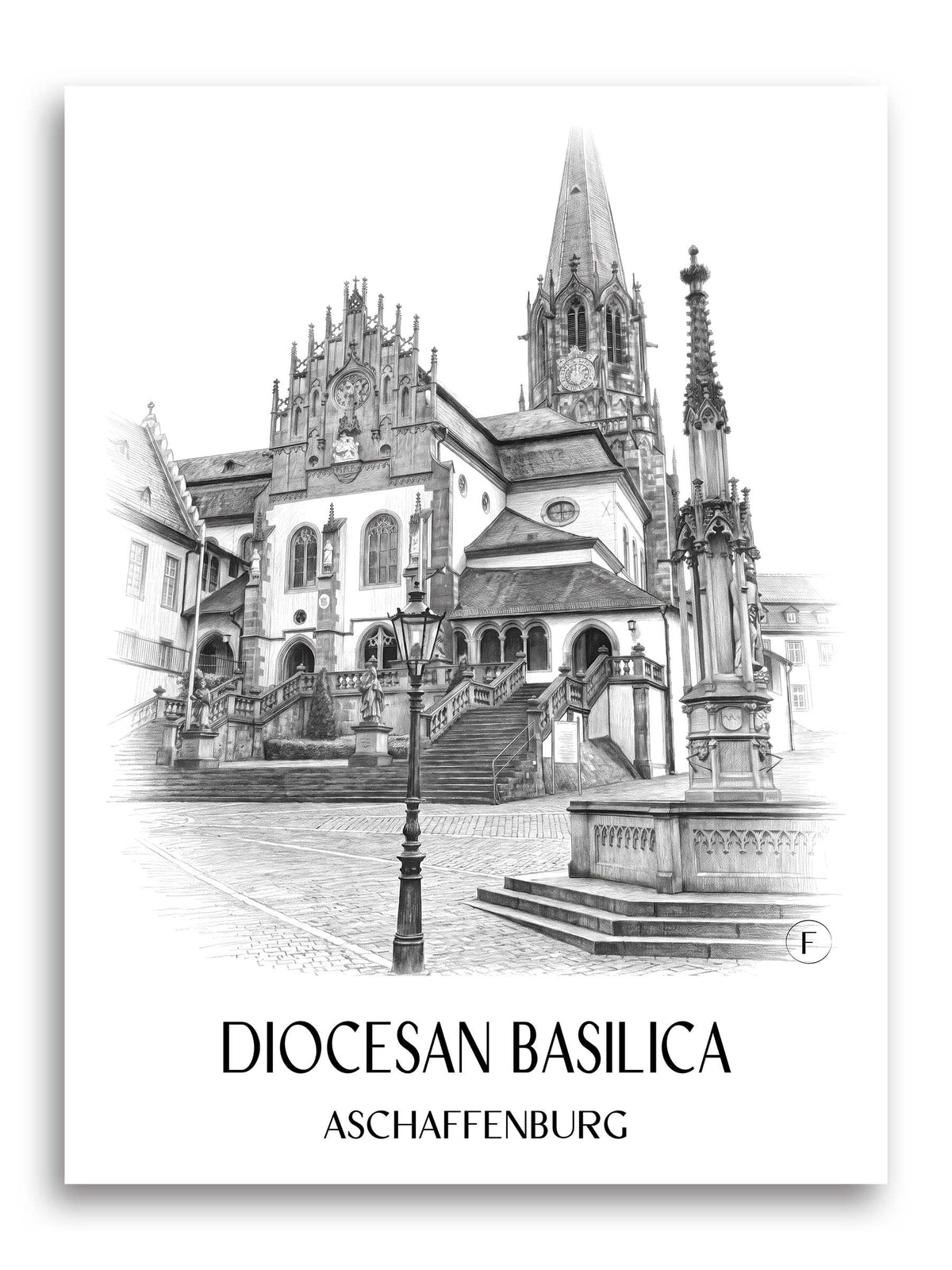 Stiftsbasilika Poster - Aschaffenburg - Deutschland Kunstdruck - Zeichnung von A4 bis A1 - favplace