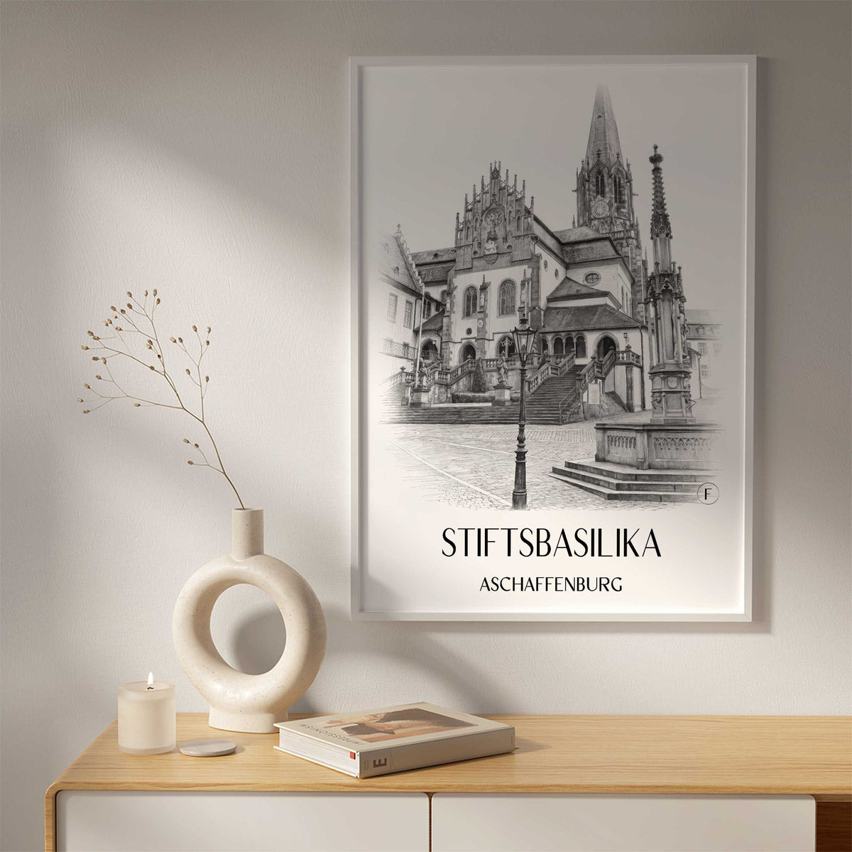 stiftsbasilika-aschaffenburg-deutschland-poster-bleistift-zeichnung-drawing