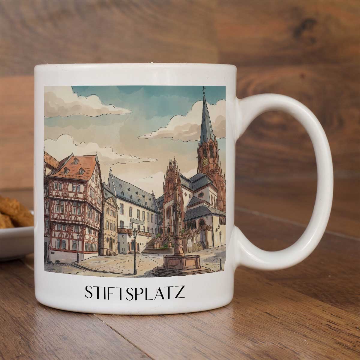 stiftsplatz-aschaffenburg-deutschland-kaffeebecher-aquarell