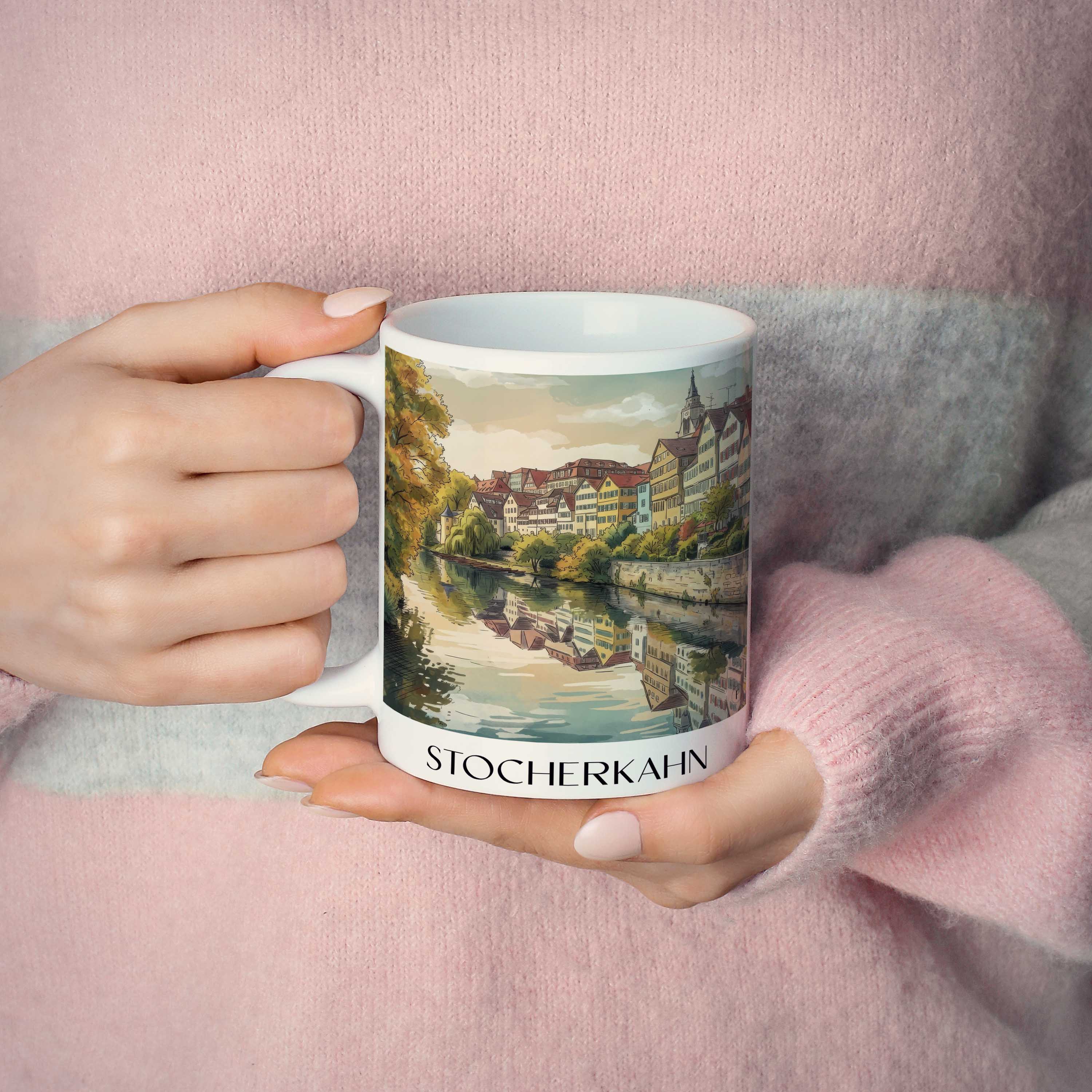 stocherkahn-tübingen-deutschland-kaffeebecher-aquarell