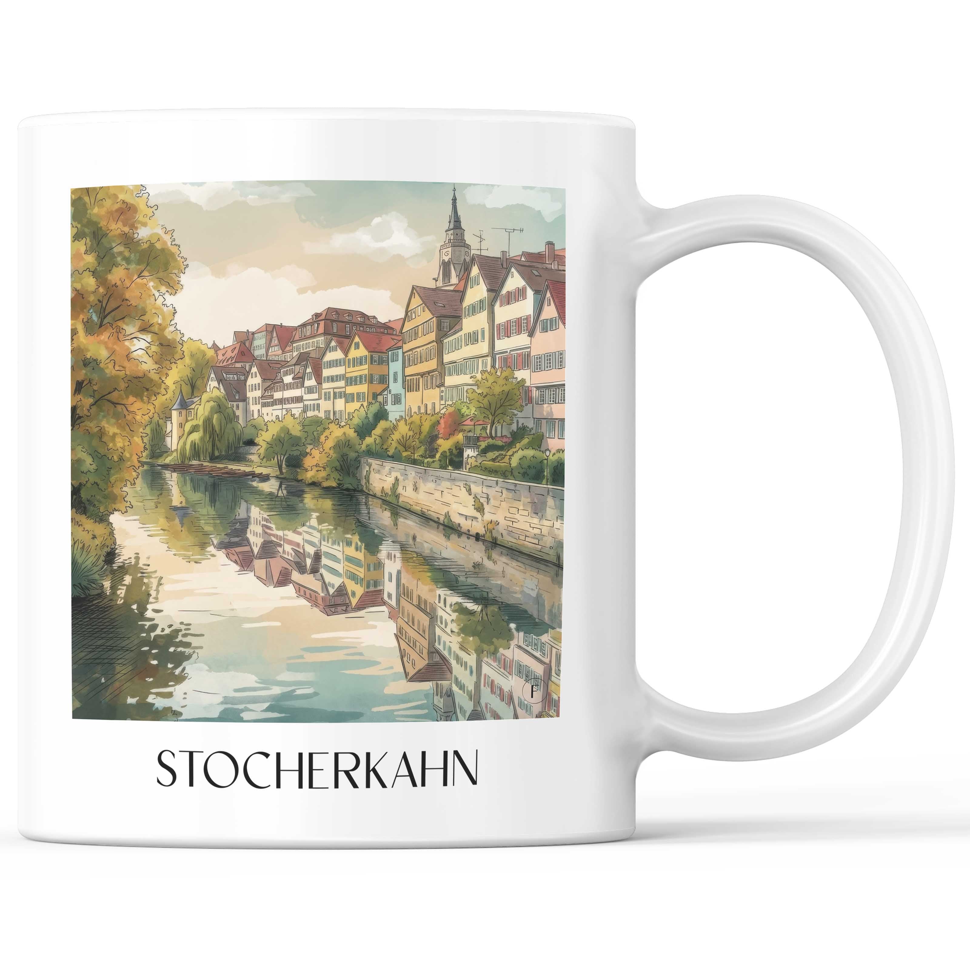 Stocherkahn Kaffeebecher - Tübingen - Deutschland Becher - Kaffeetasse im Aquarell Stil - favplace