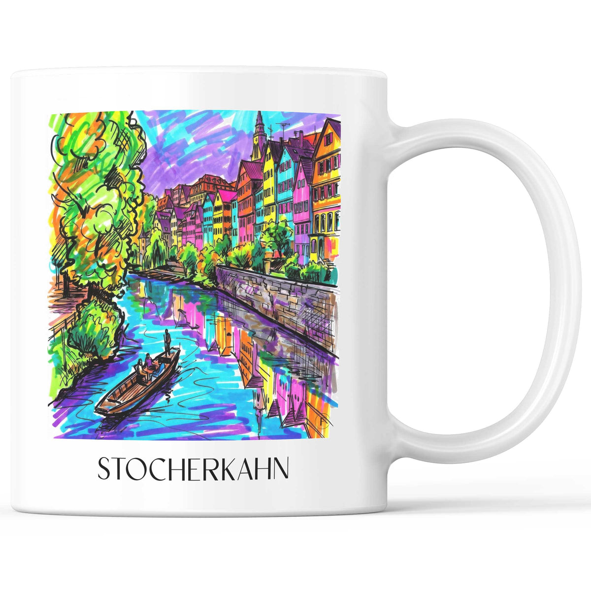 Stocherkahn Kaffeebecher - Tübingen - Deutschland Becher - Kaffeetasse im Tag Graffiti Stil - favplace