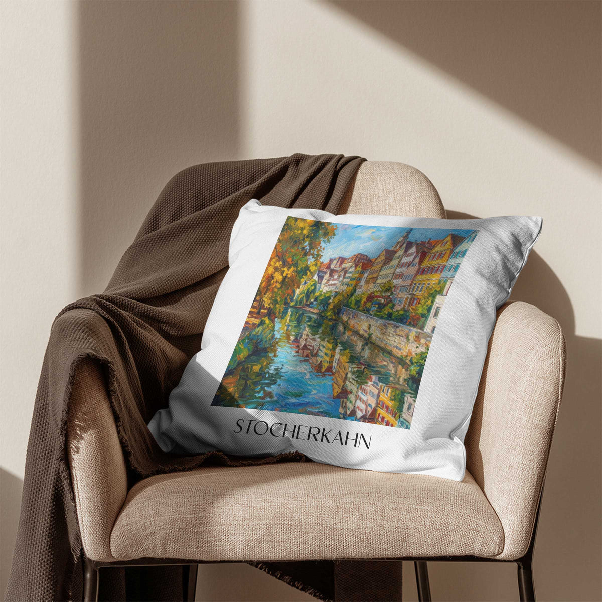 stocherkahn-tübingen-deutschland-kissenbezug-oil-painting-oelgemaelde
