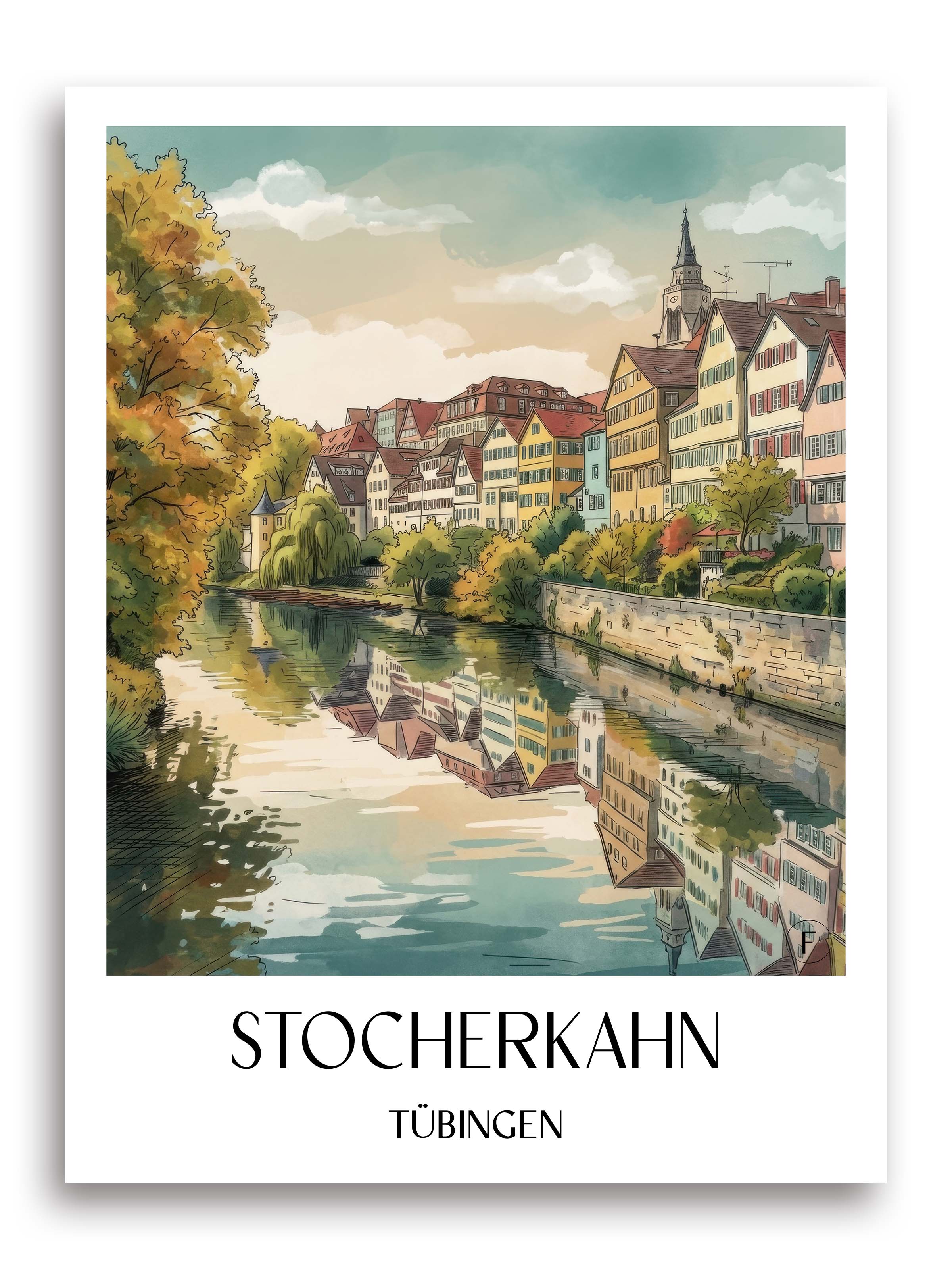 Stocherkahn Poster - Tübingen - Deutschland Kunstdruck - Aquarell von A4 bis A1 - favplace