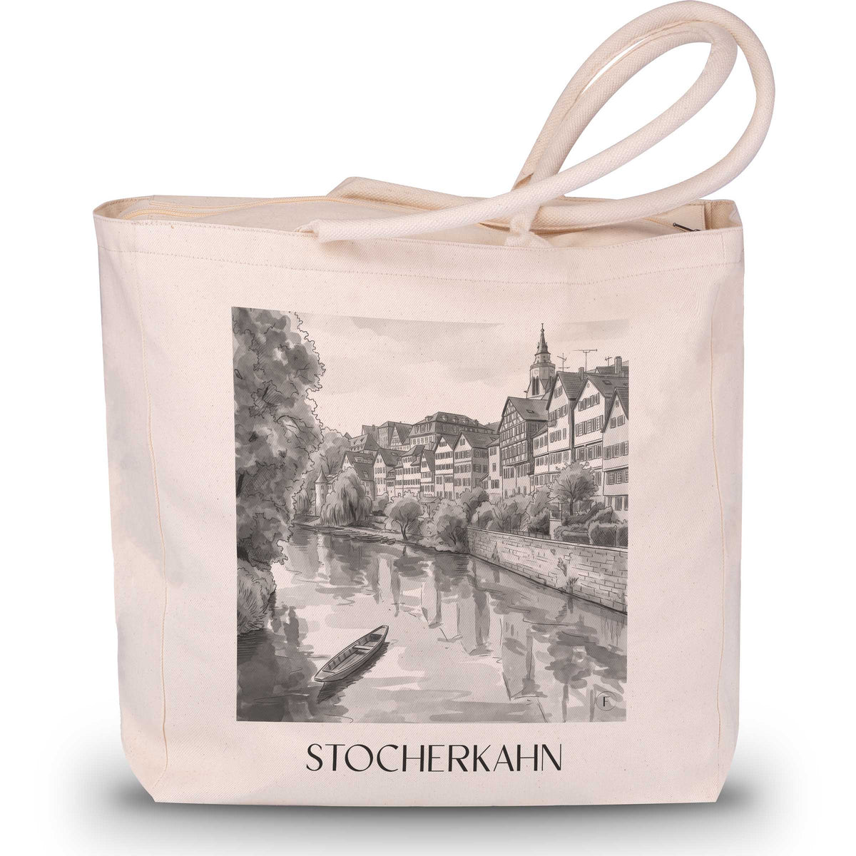 Stocherkahn Shopping Tasche - Tübingen - Deutschland Tote Bag - Einkaufstasche im Aquarell Schwarz-Weiß Stil - favplace