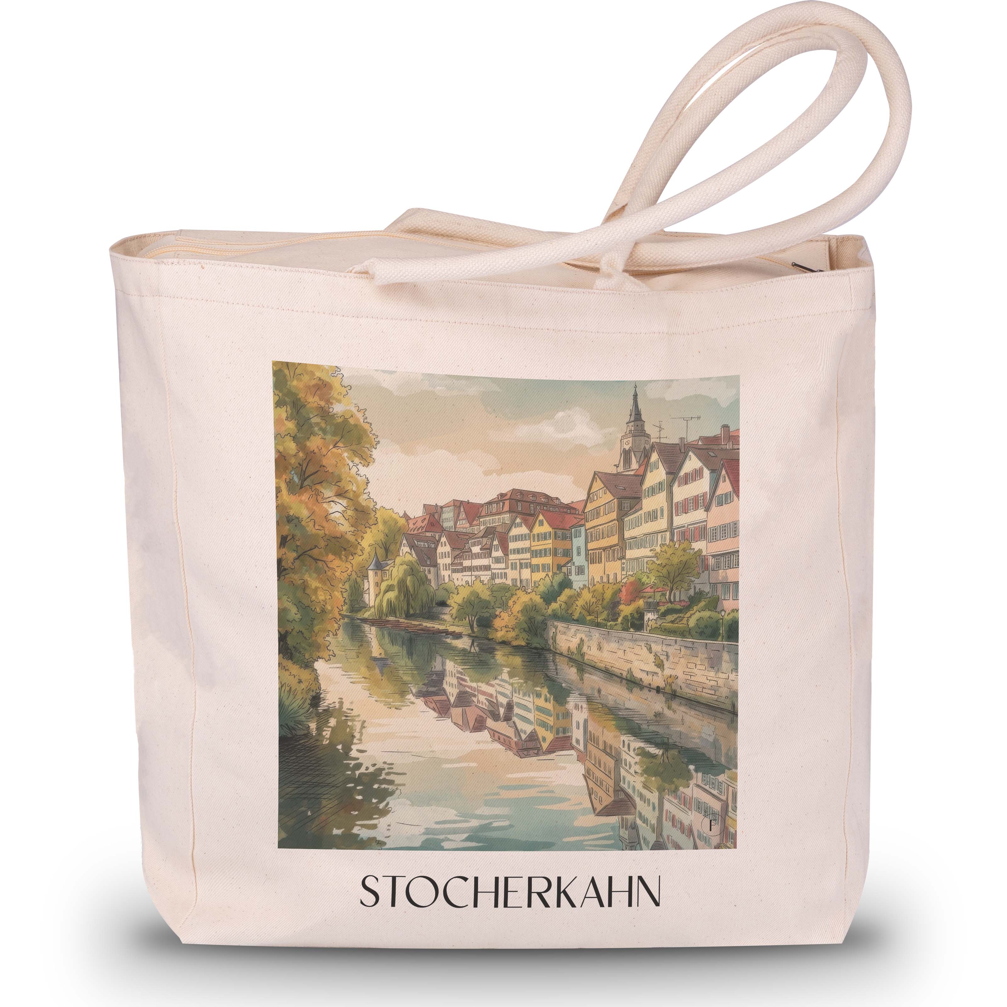 stocherkahn-tübingen-deutschland-einkaufstasche-aquarell