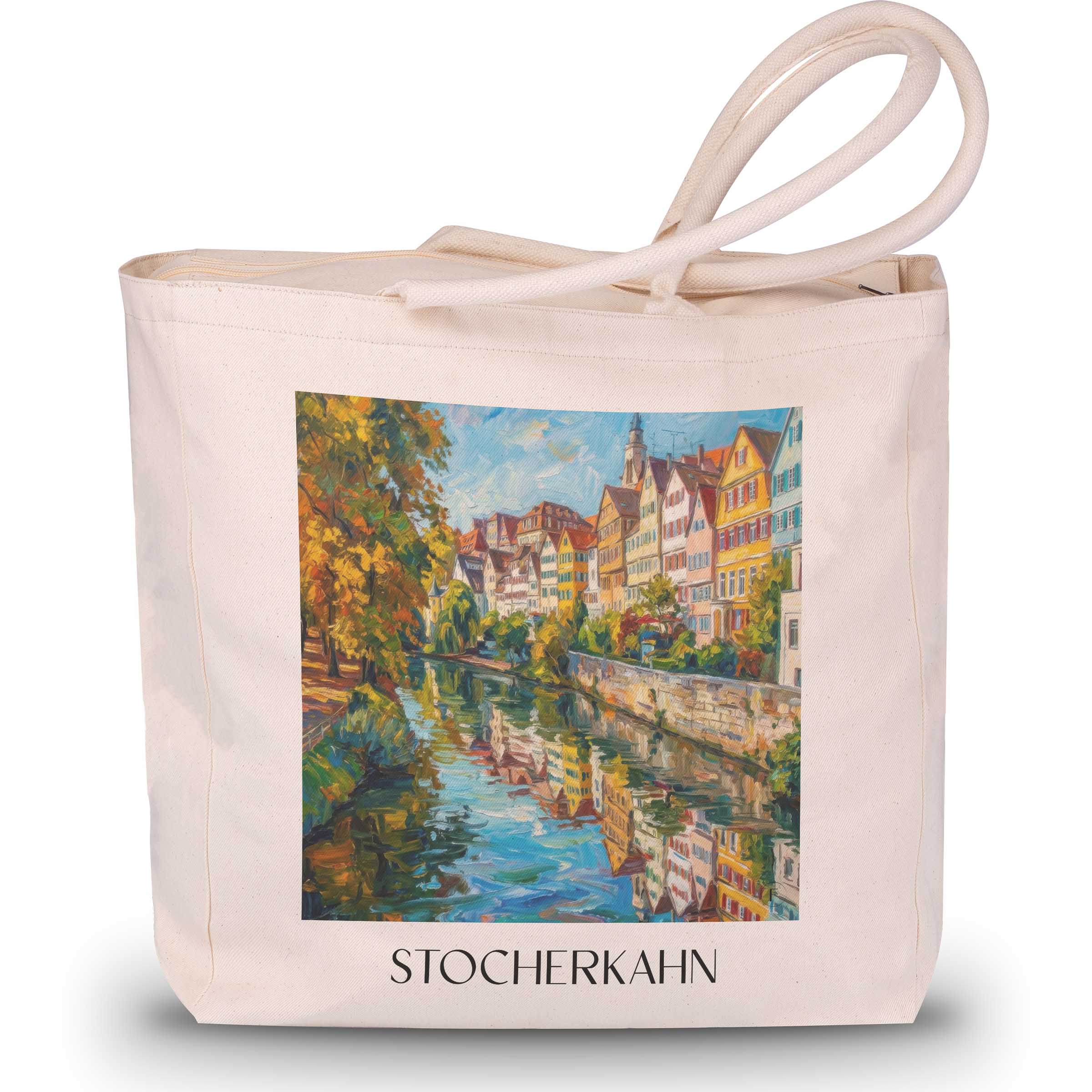 stocherkahn-tübingen-deutschland-einkaufstasche-oil-painting-oelgemaelde