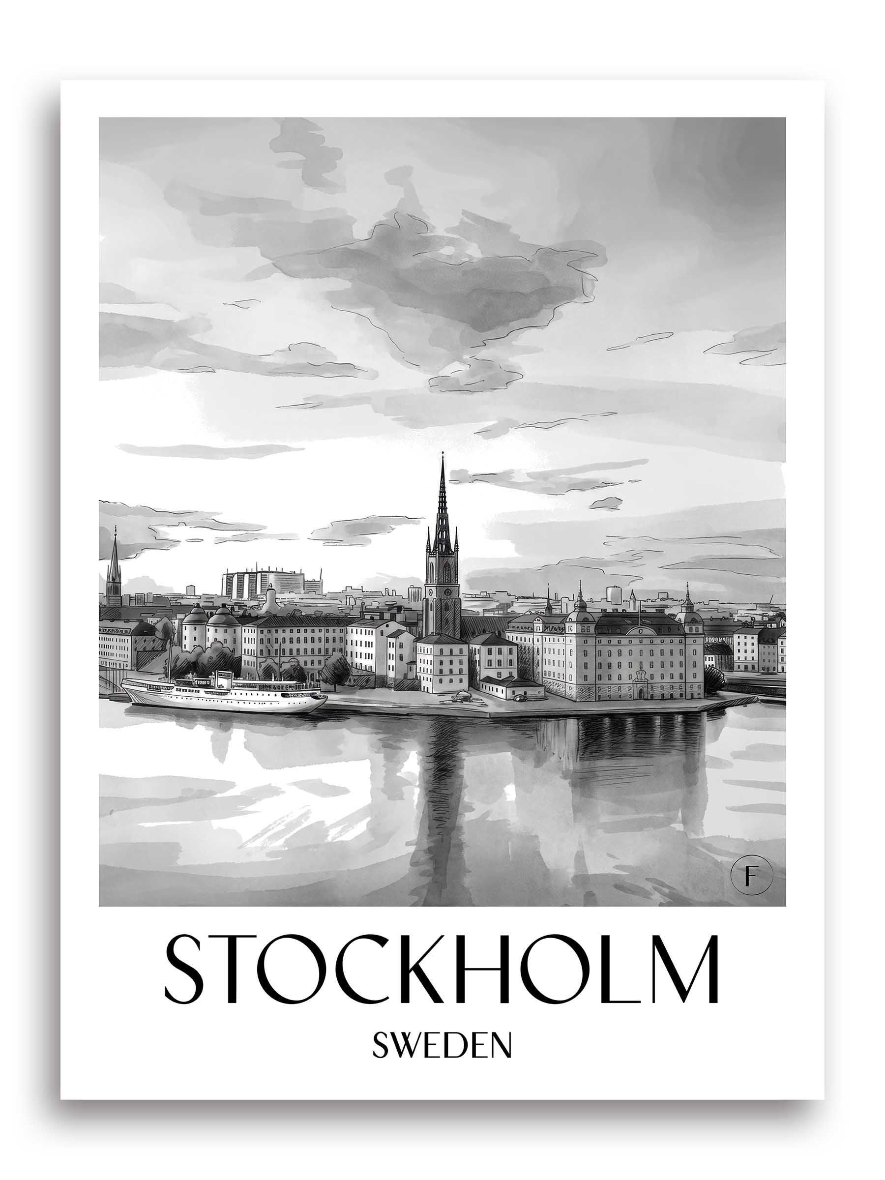 Stockholm Poster - - Schweden Kunstdruck - Aquarell Schwarz-Weiß von A4 bis A1 - favplace
