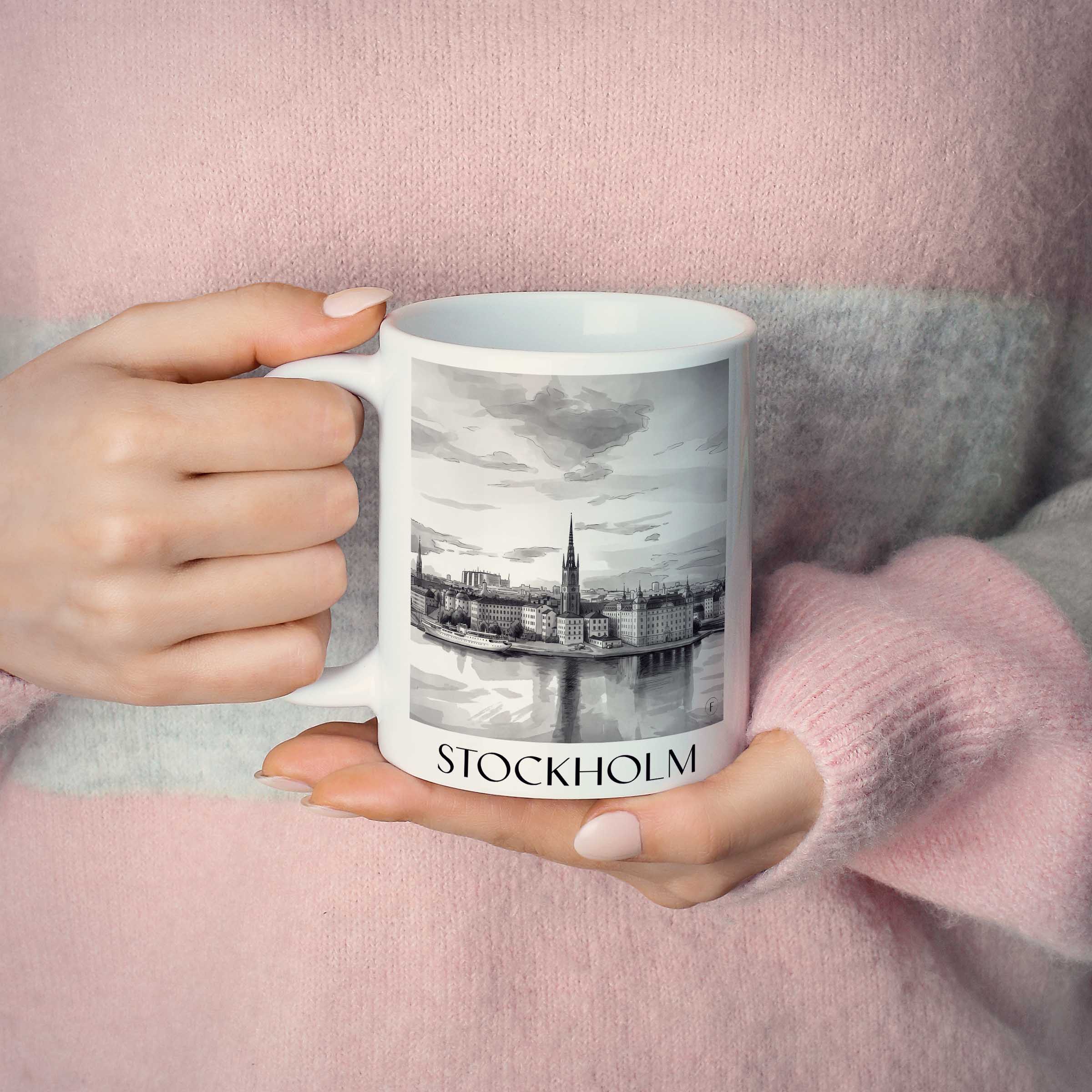 stockholm-schweden-kaffeebecher-aquarell-schwarz-weiss