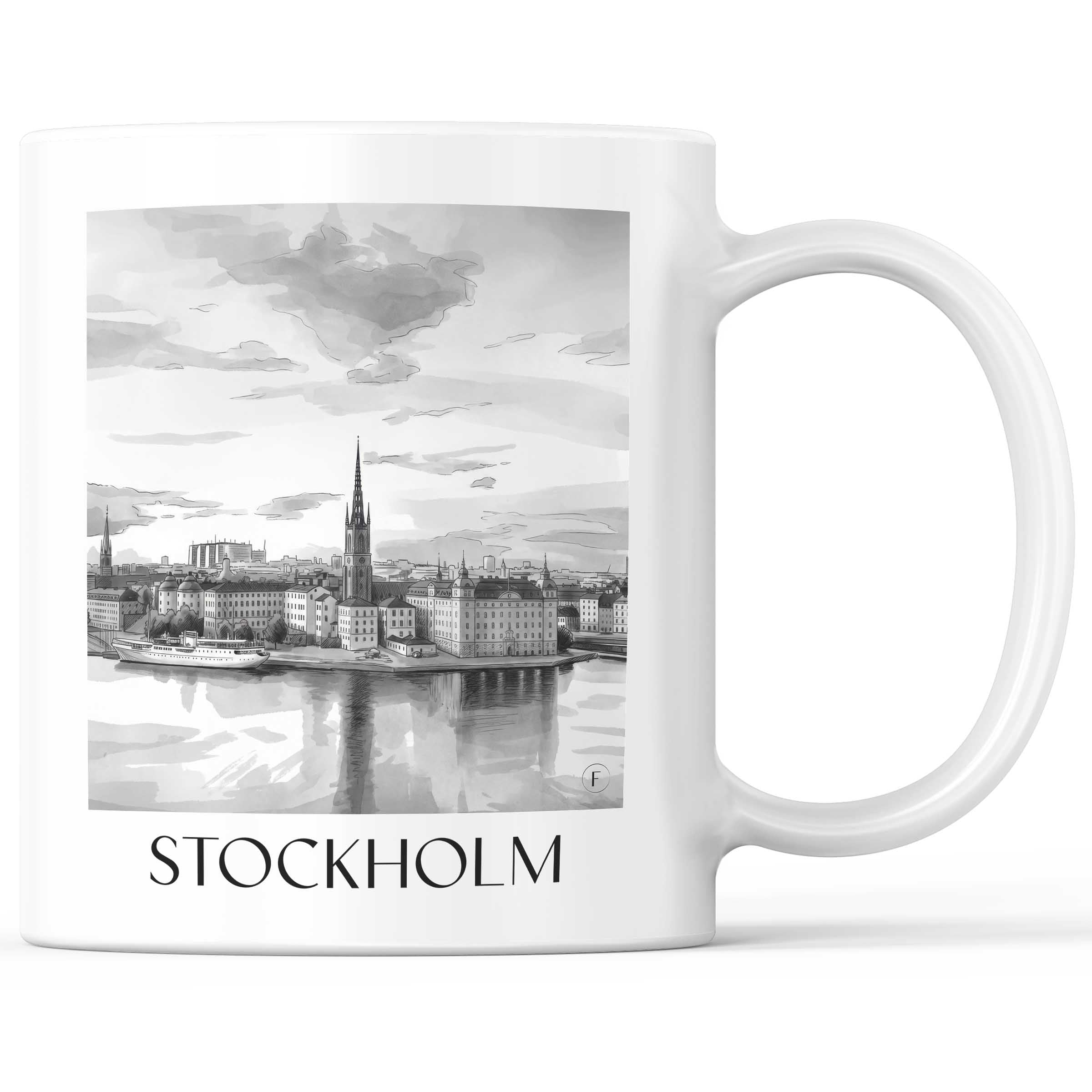 Stockholm - Schweden Becher - Kaffeetasse im Aquarell Schwarz-Weiß Stil - favplace