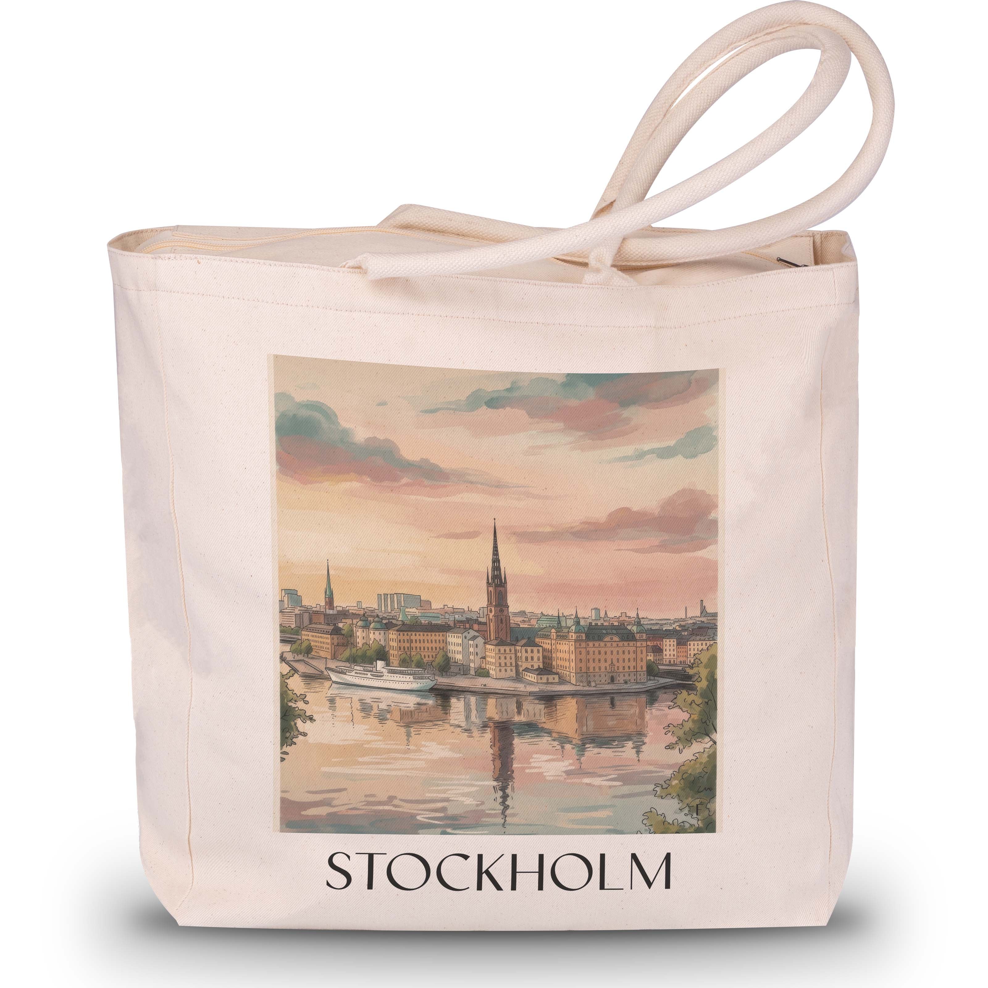 Stockholm - Schweden Tote Bag - Einkaufstasche im Aquarell Stil - favplace