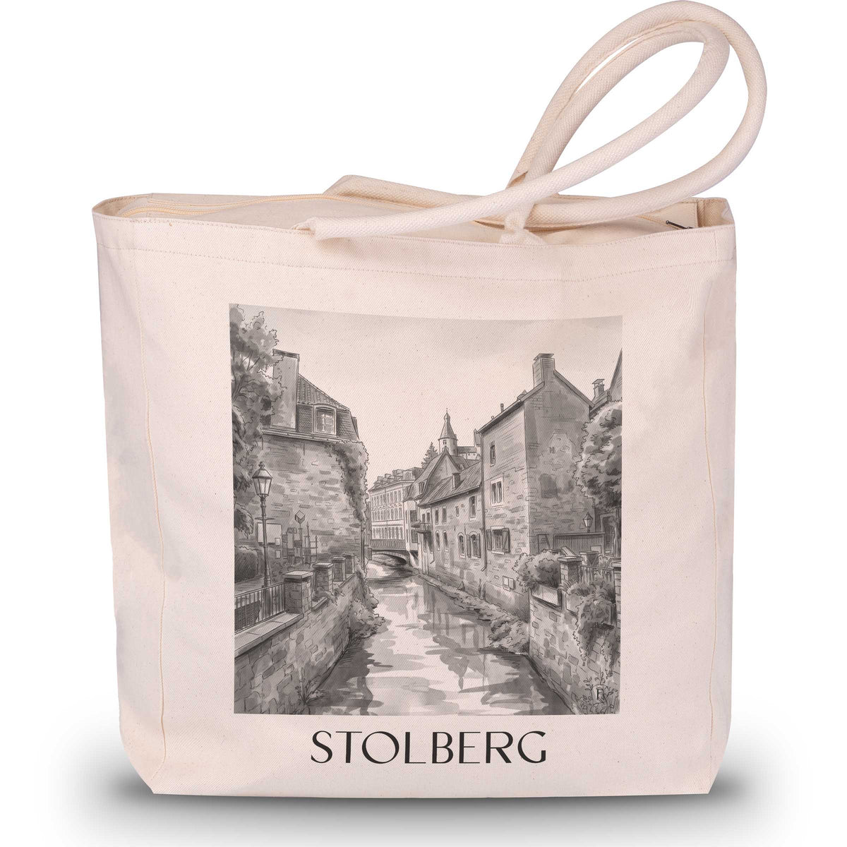 Stolberg Shopping Tasche - Rheinland - Deutschland Tote Bag - Einkaufstasche im Aquarell Schwarz-Weiß Stil - favplace