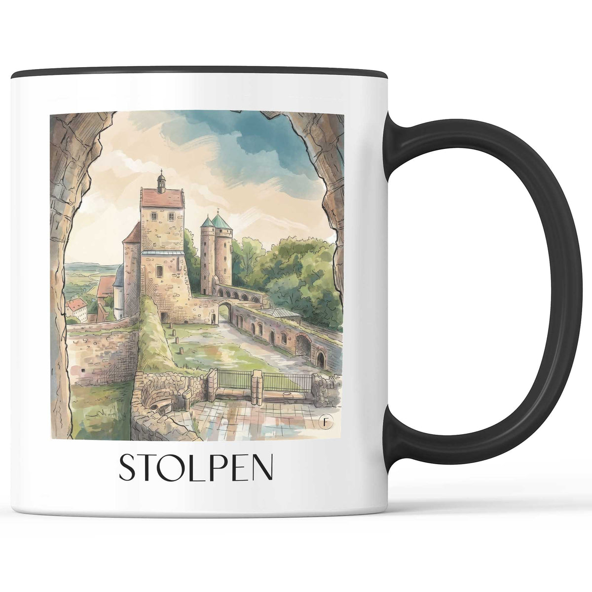 stolpen-sächsische-schweiz-deutschland-kaffeebecher-aquarell