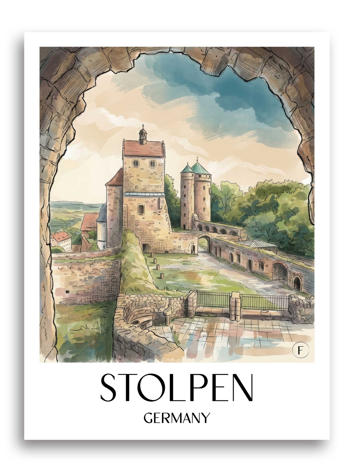 Stolpen Poster - Sächsische Schweiz - Deutschland Kunstdruck - Aquarell von A4 bis A1 - favplace