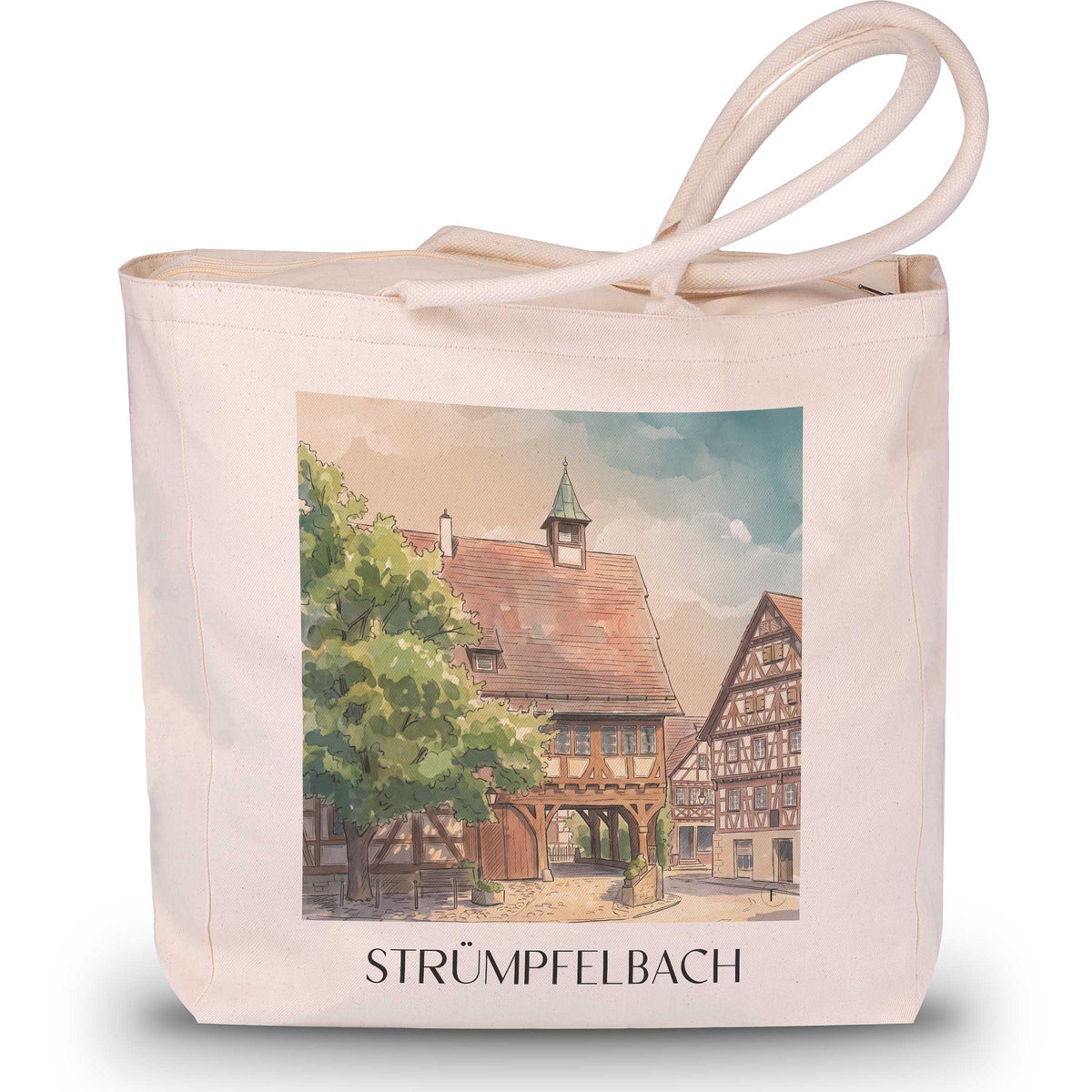 Strümpfelbach Shopping Tasche - Remstal - Deutschland Tote Bag - Einkaufstasche im Aquarell Stil - favplace