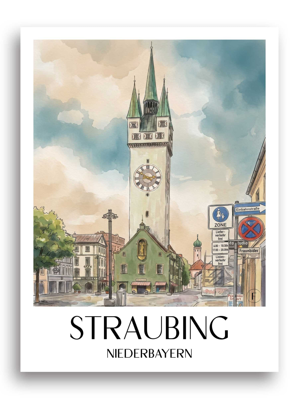 straubing-niederbayern-deutschland-poster-aquarell