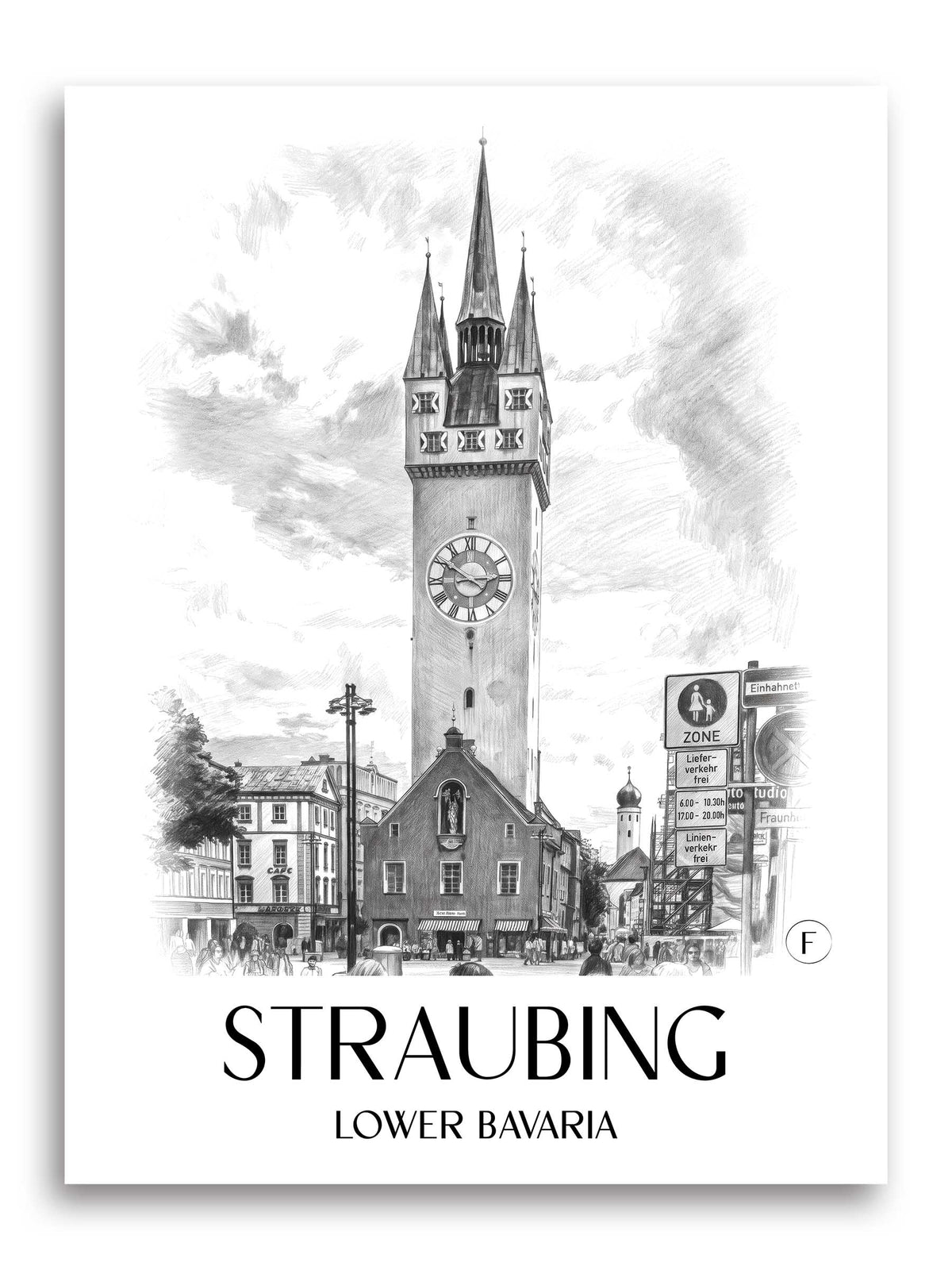 Straubing Poster - Niederbayern - Deutschland Kunstdruck - Zeichnung von A4 bis A1