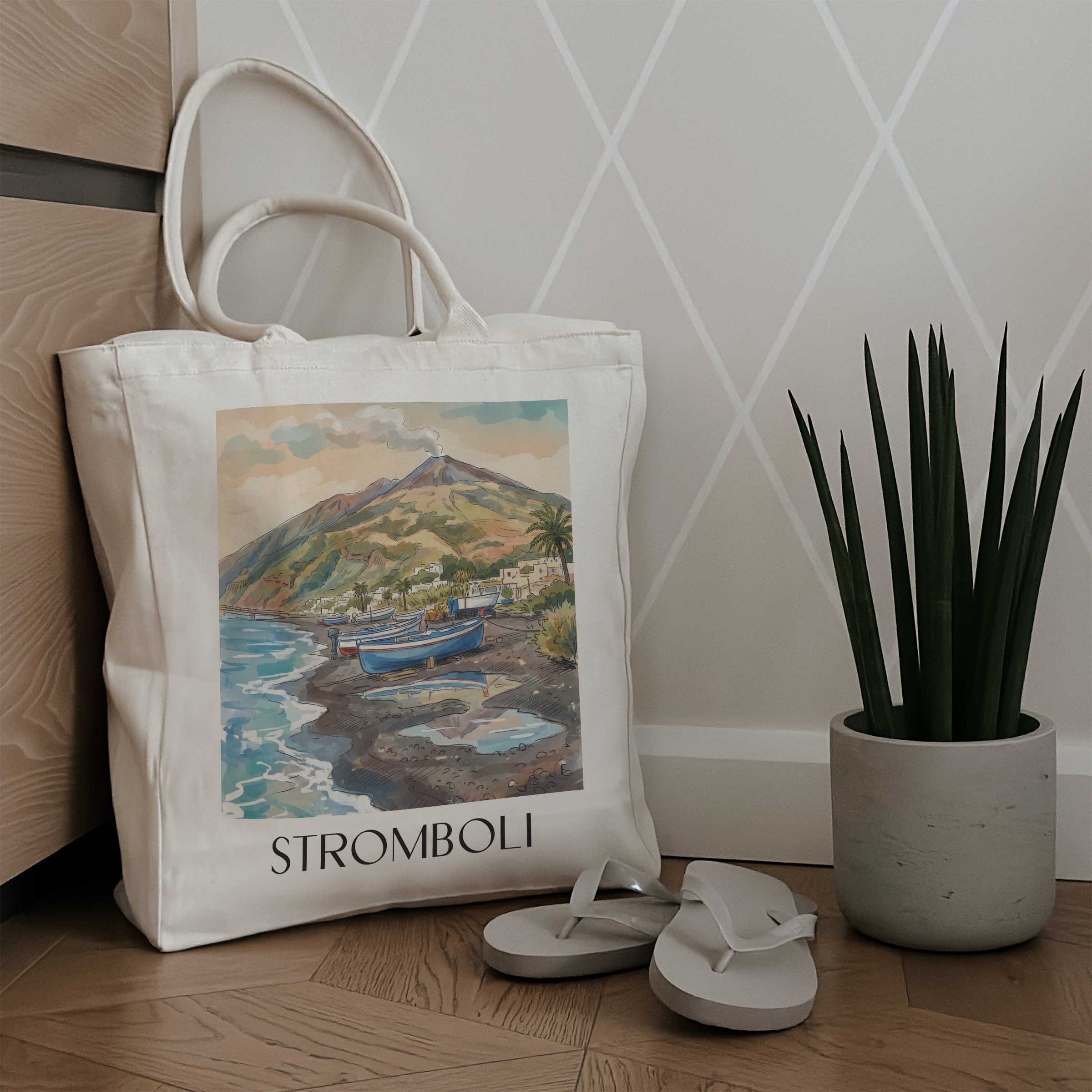 stromboli-italien-italien-einkaufstasche-aquarell