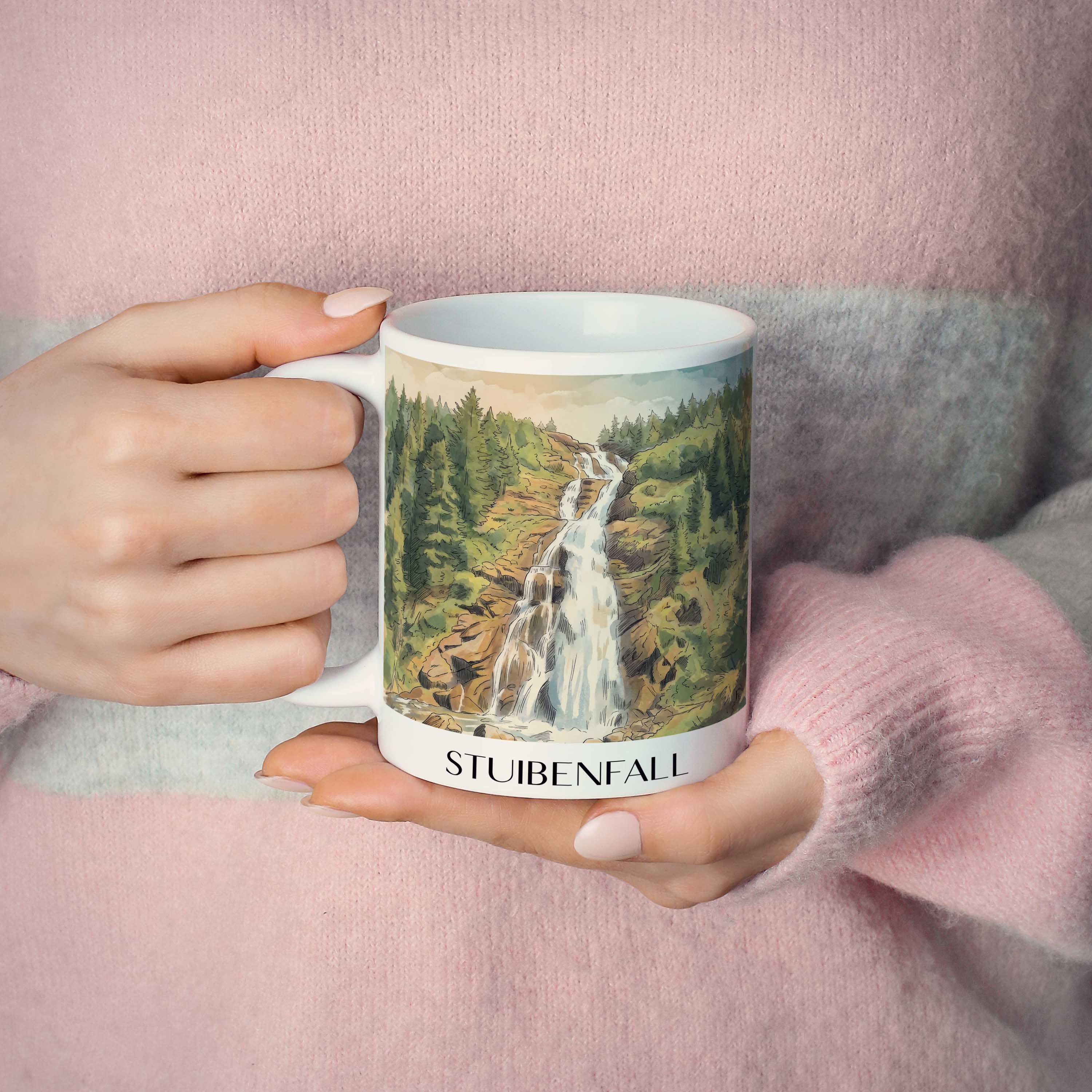 stuibenfall-tirol-österreich-kaffeebecher-aquarell