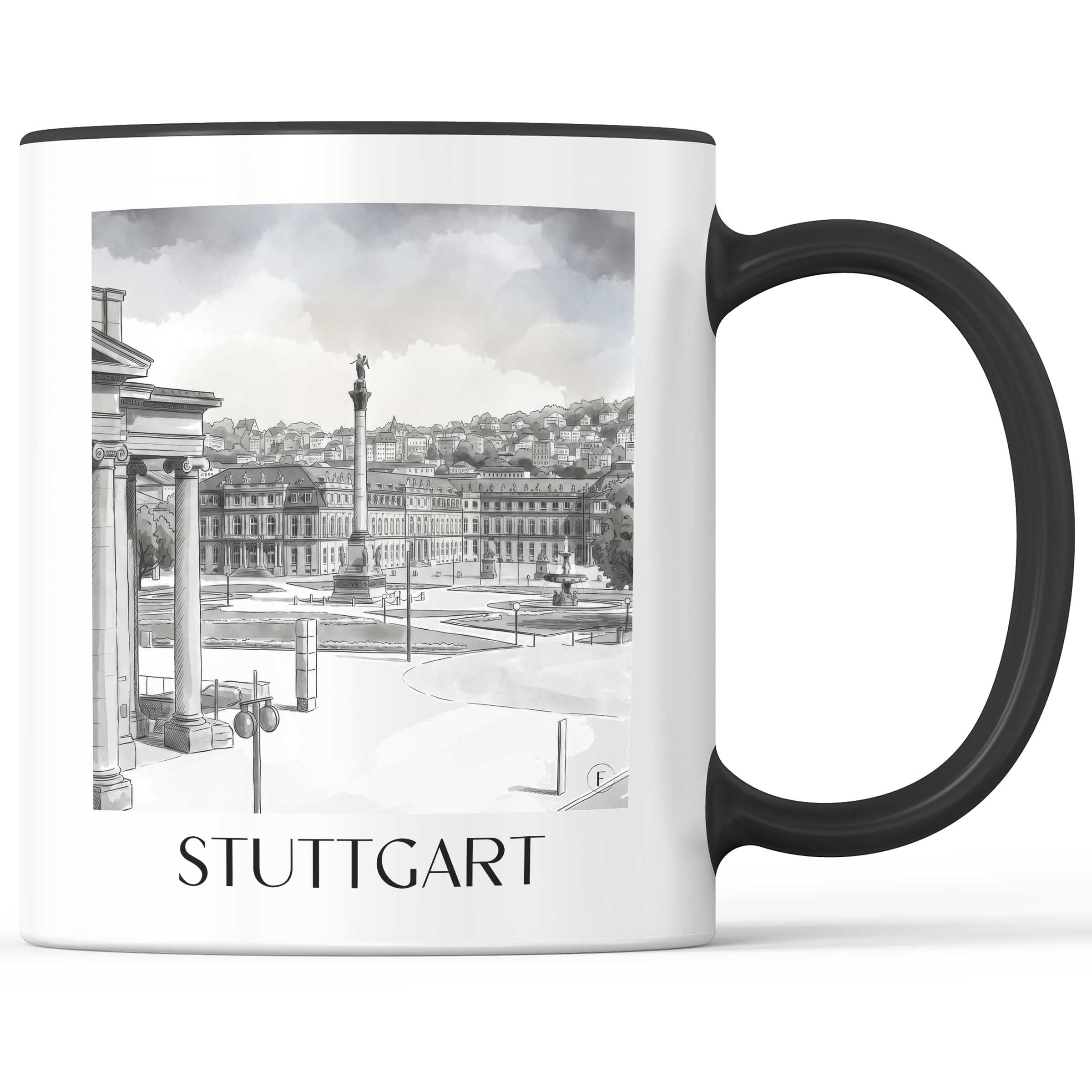 stuttgart-deutschland-kaffeebecher-aquarell-schwarz-weiss