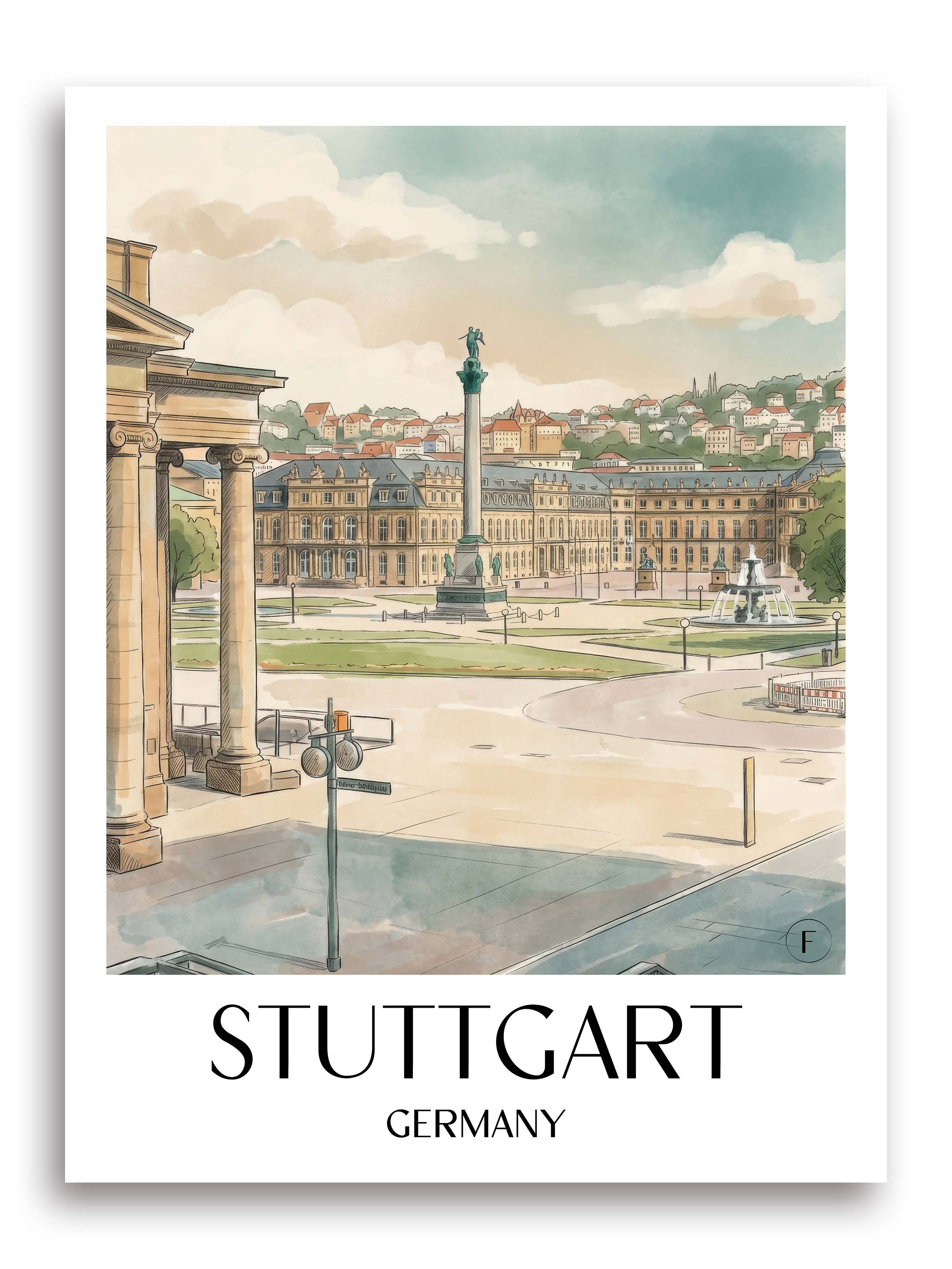 Stuttgart Poster - Deutschland Kunstdruck - Aquarell von A4 bis A1 - favplace