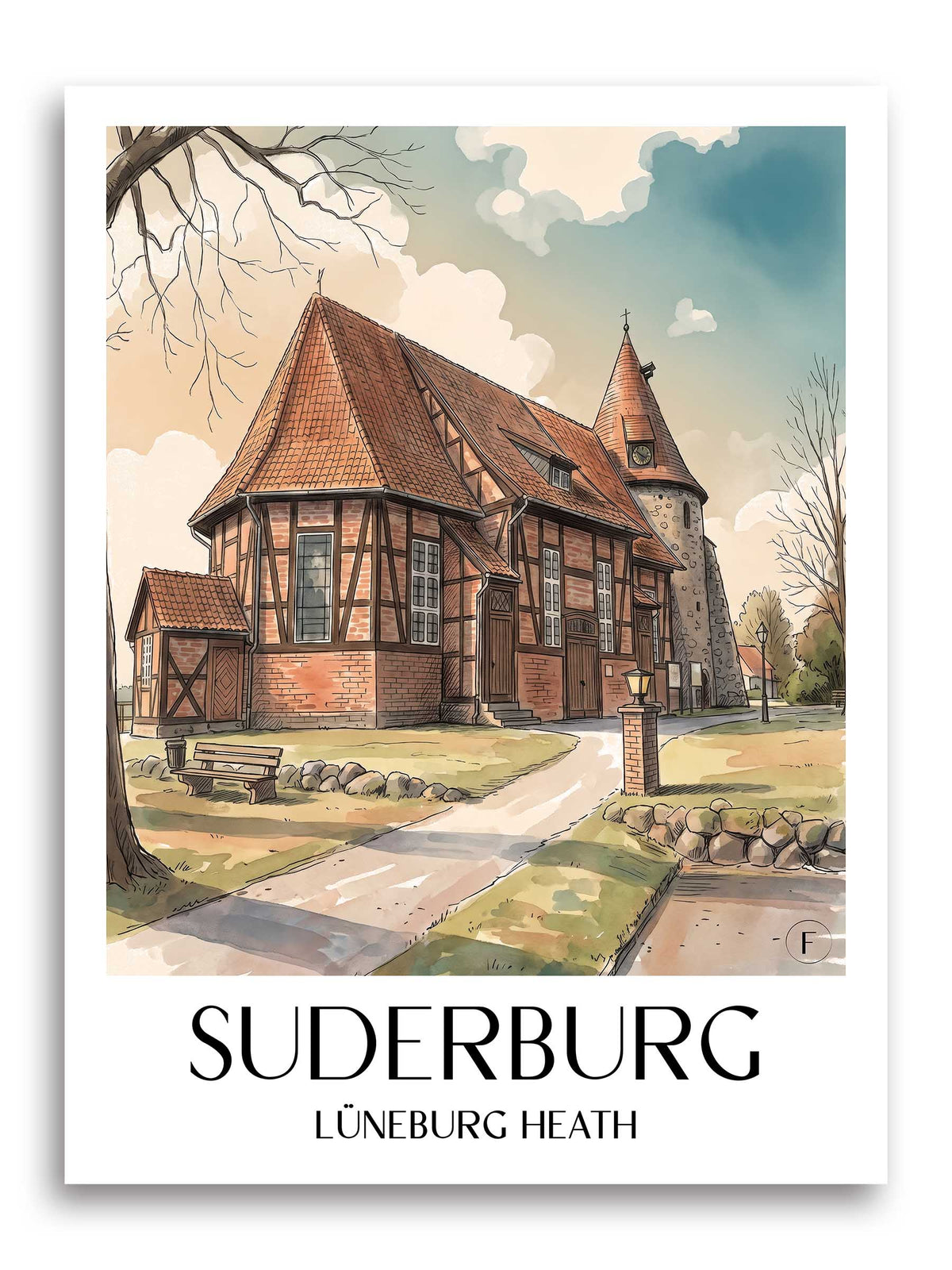 Suderburg Poster - Lüneburger Heide - Deutschland Kunstdruck - Aquarell von A4 bis A1 - favplace