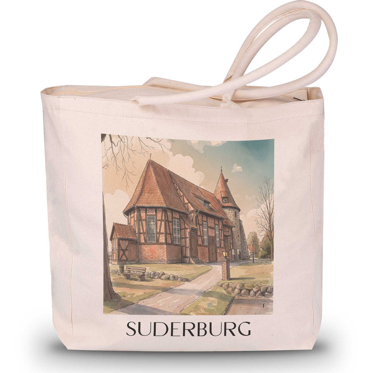 Suderburg Shopping Tasche - Lüneburger Heide - Deutschland Tote Bag - Einkaufstasche im Aquarell Stil