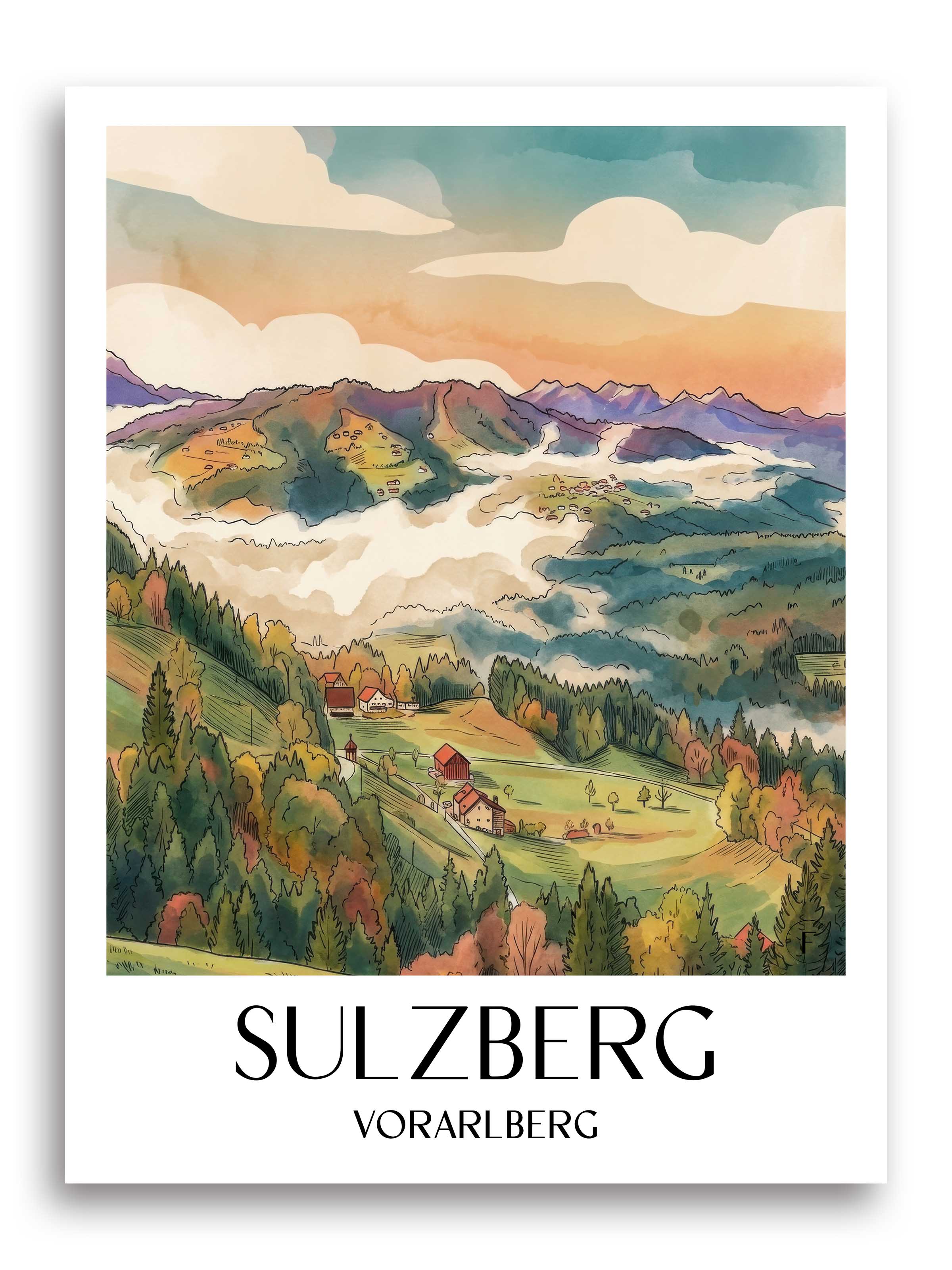 sulzberg-vorarlberg-österreich-poster-aquarell