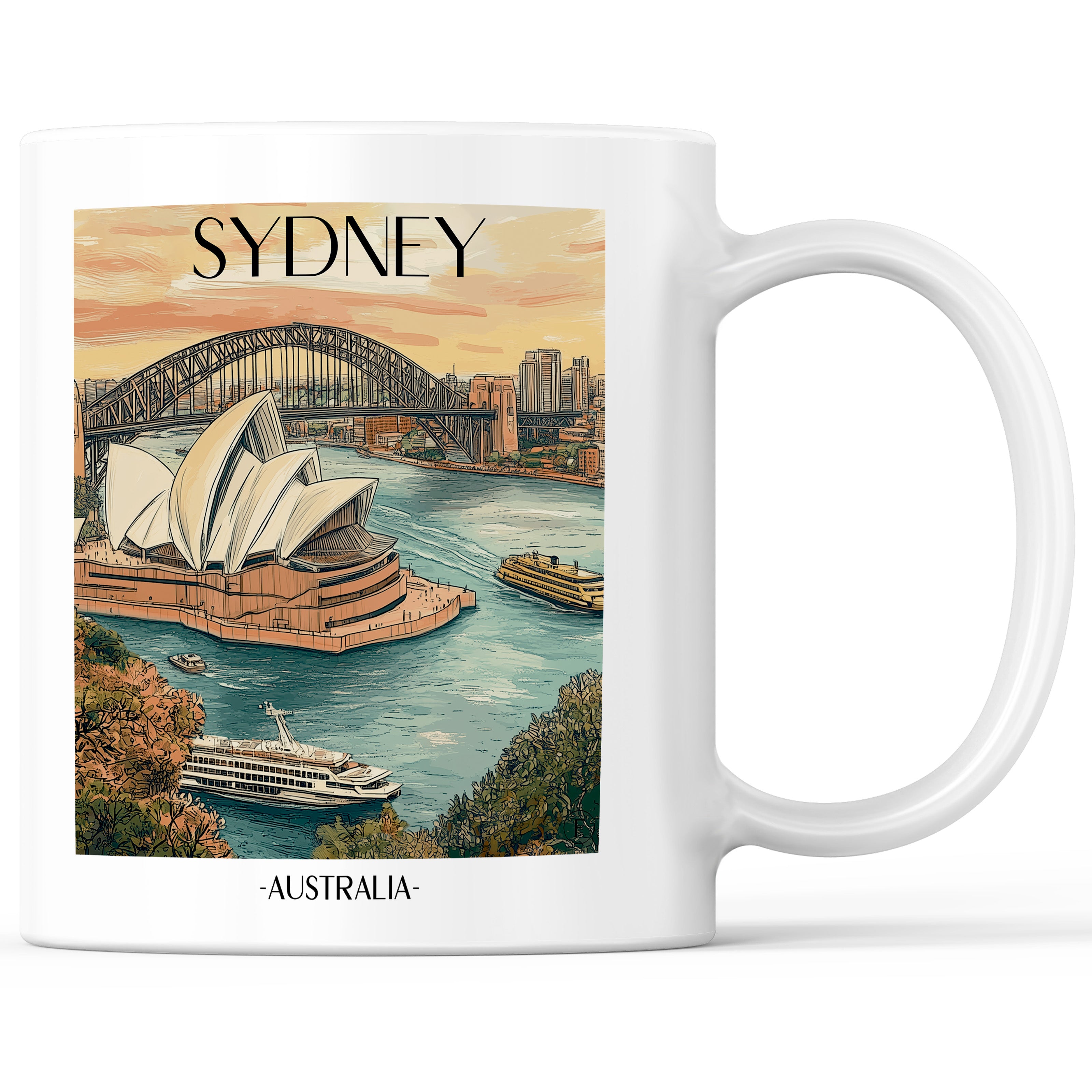 Sydney - Australien Becher - Kaffeetasse im Aquarell Stil - favplace
