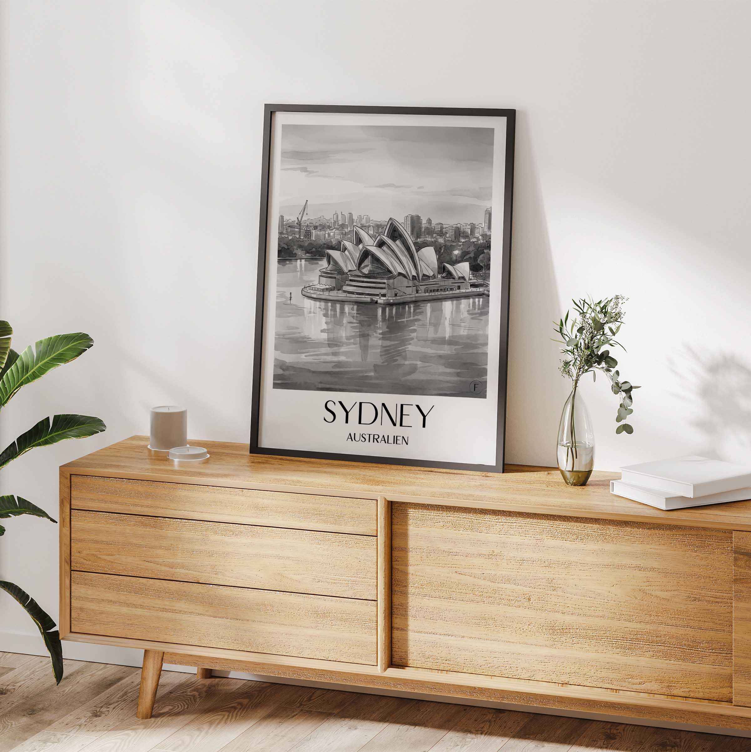 sydney-australien-poster-aquarell-schwarz-weiss