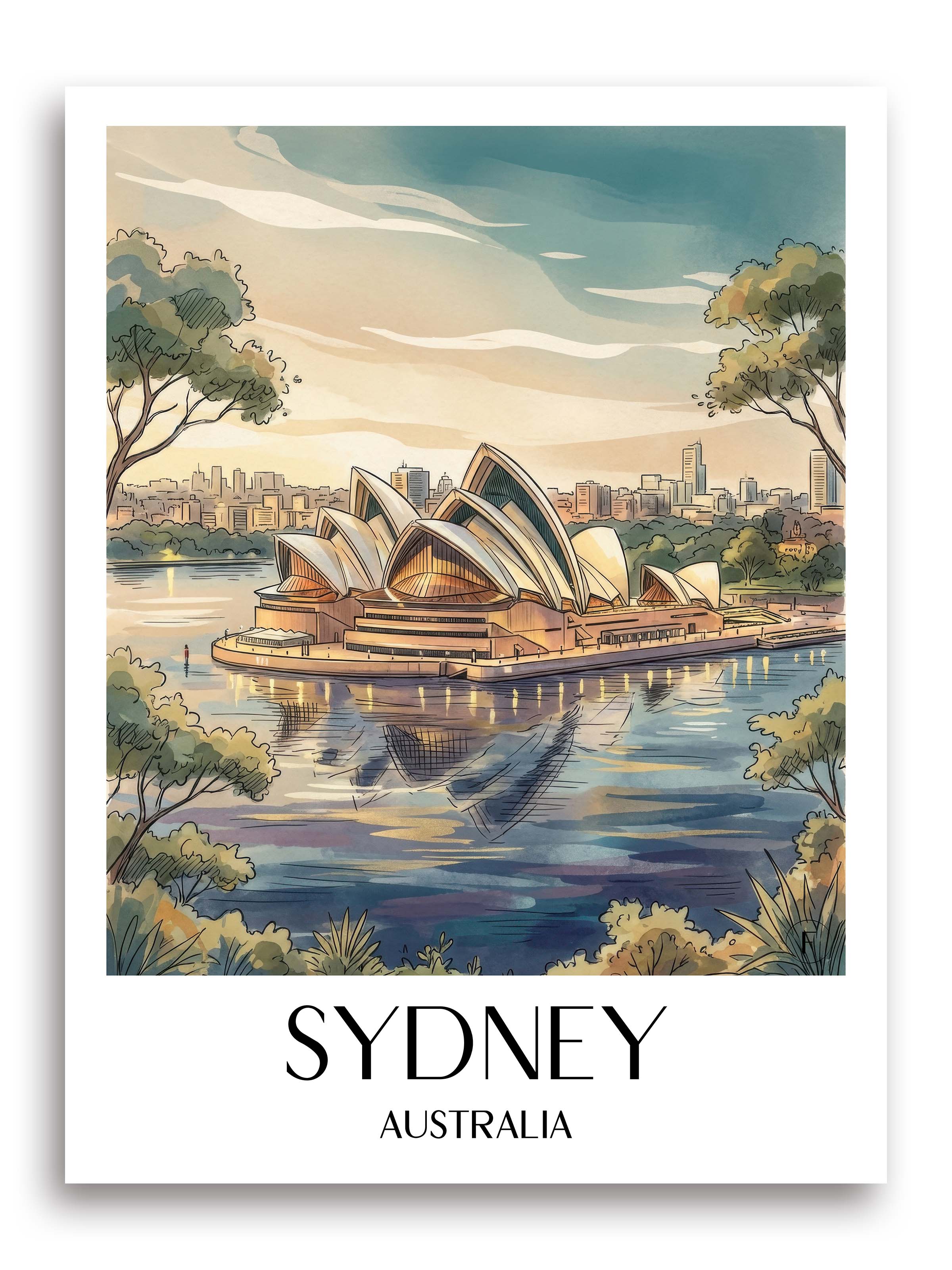 Sydney Poster - Australien Kunstdruck - Aquarell von A4 bis A1 - favplace