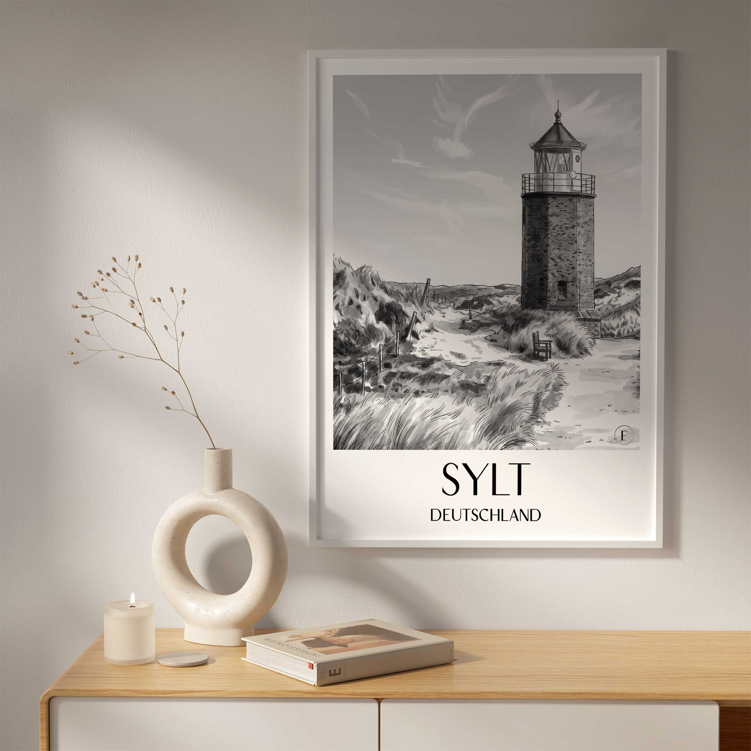 sylt-deutschland-poster-aquarell-schwarz-weiss