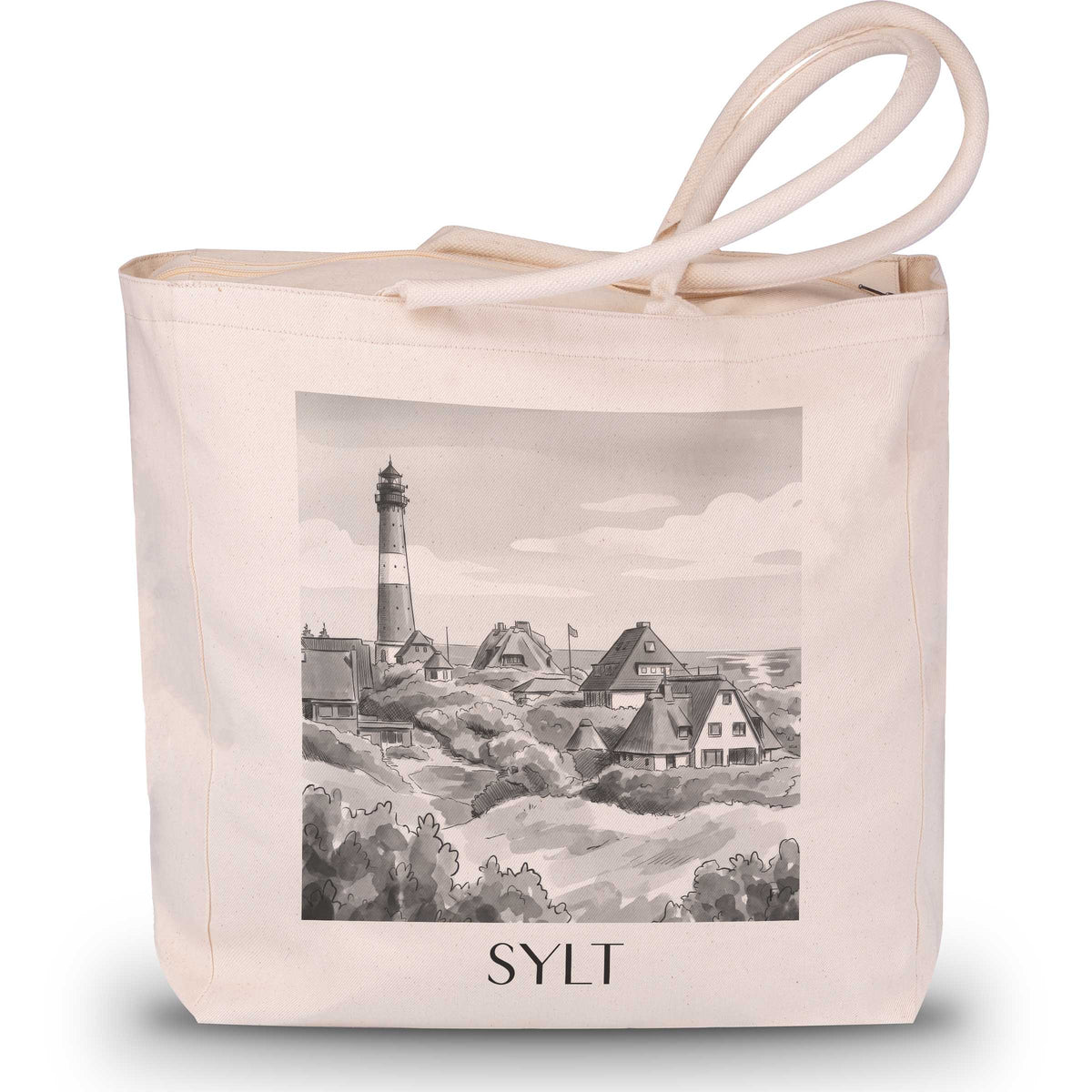 Sylt Shopping Tasche - Westerland - Deutschland Tote Bag - Einkaufstasche im Aquarell Schwarz-Weiß Stil - favplace